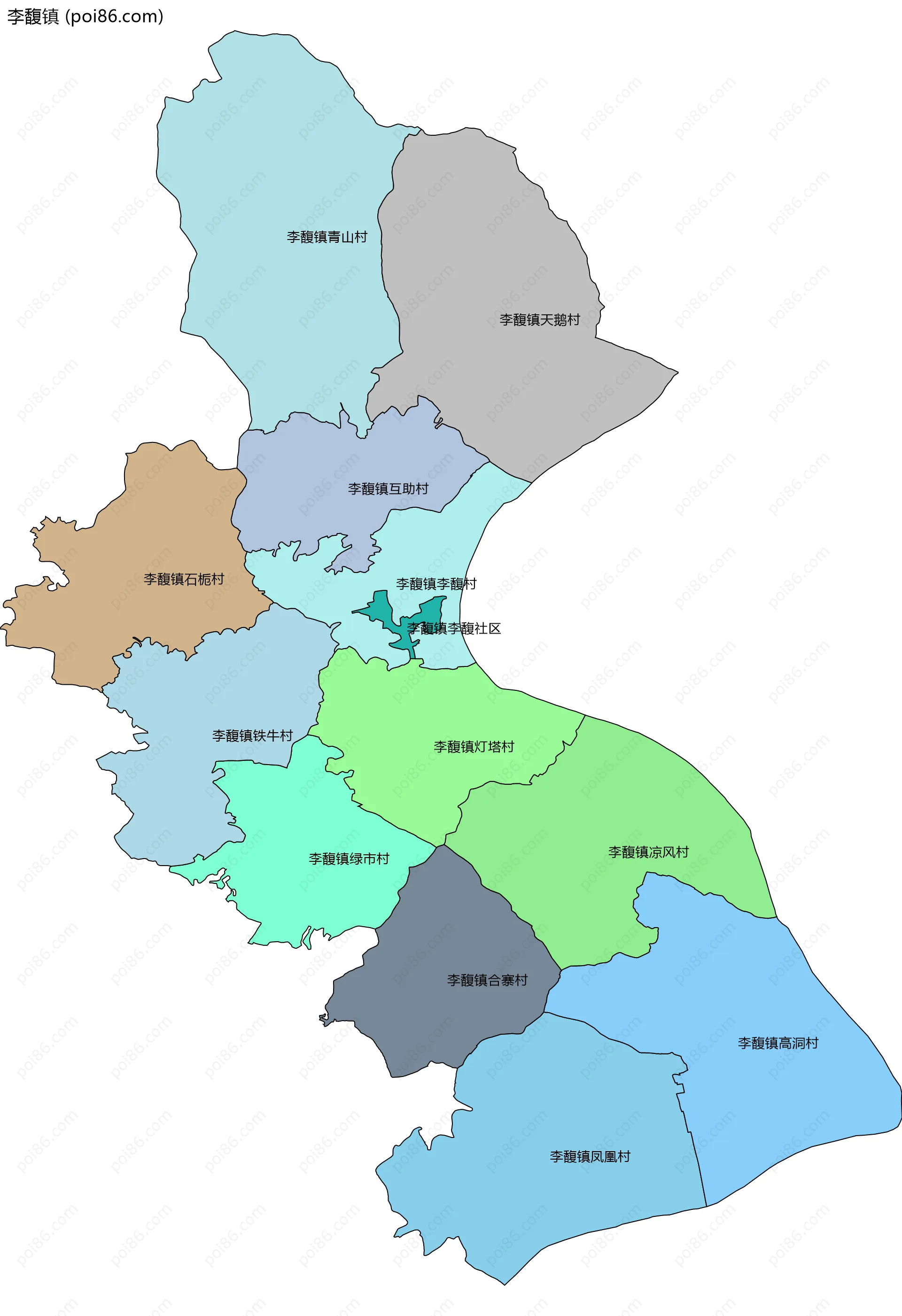 李馥镇边界地图(五级行政区划)