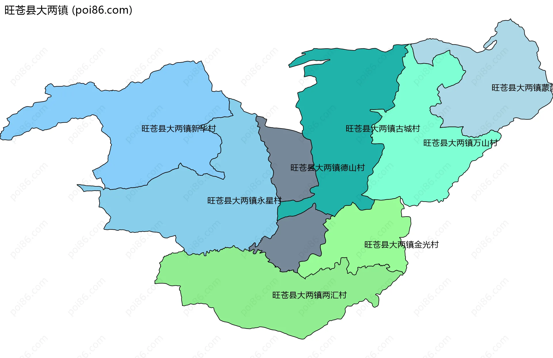旺苍县大两镇边界地图(五级行政区划)
