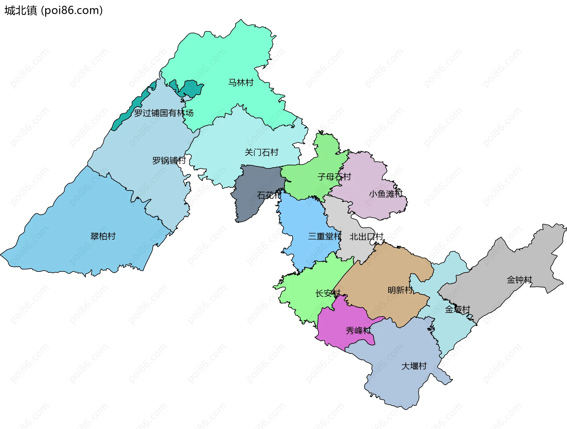 城北镇边界地图(五级行政区划)