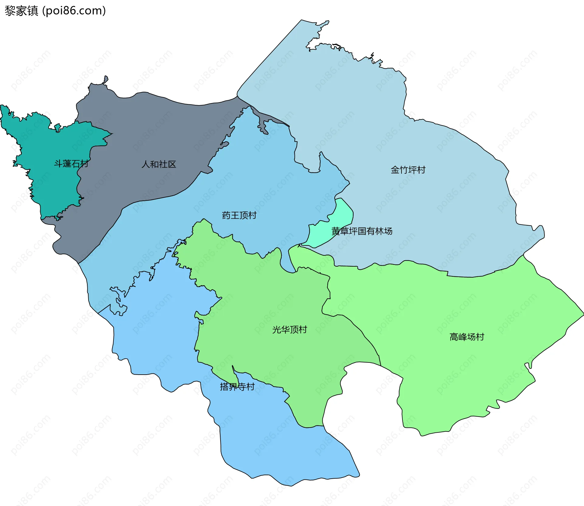 黎家镇边界地图(五级行政区划)