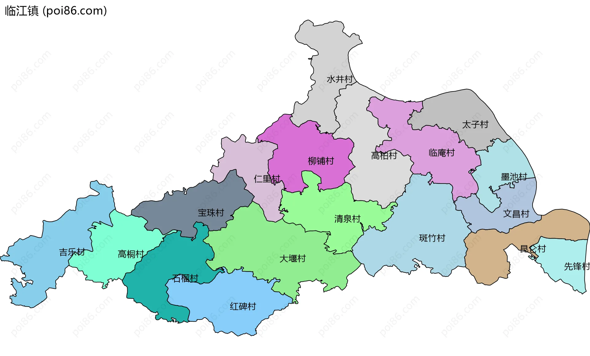 临江镇边界地图(五级行政区划)