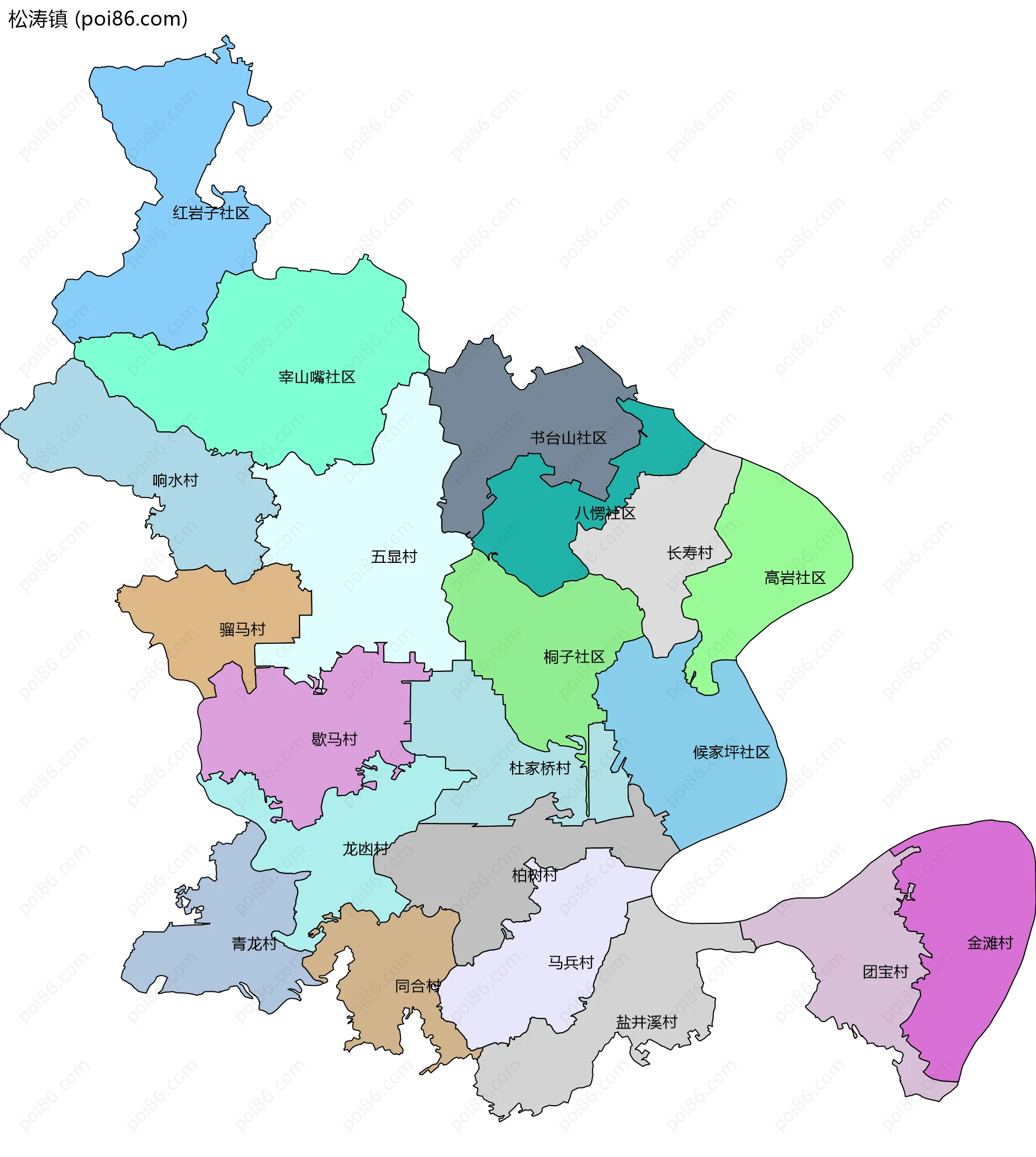 松涛镇边界地图(五级行政区划)