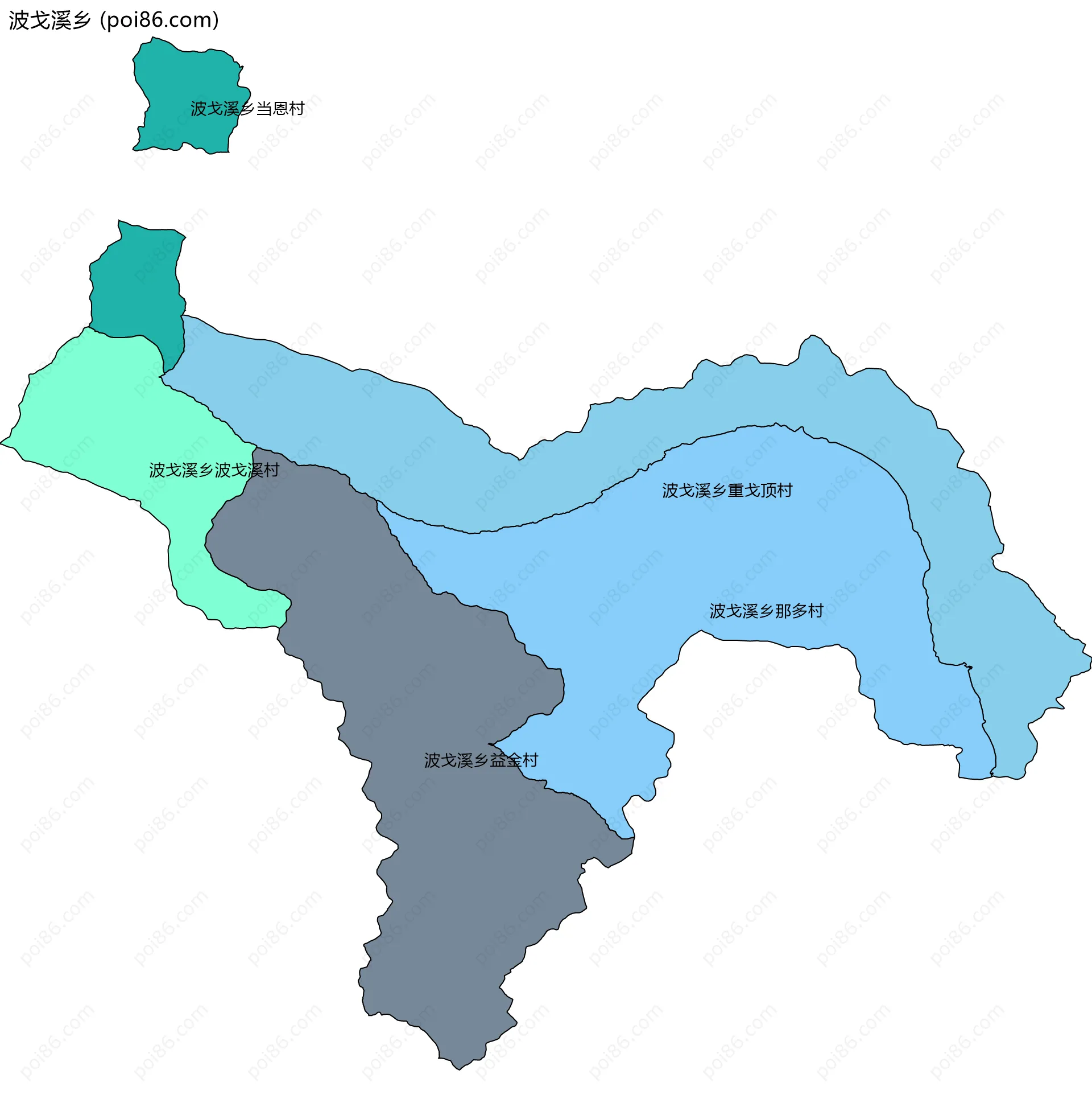 波戈溪乡边界地图(五级行政区划)
