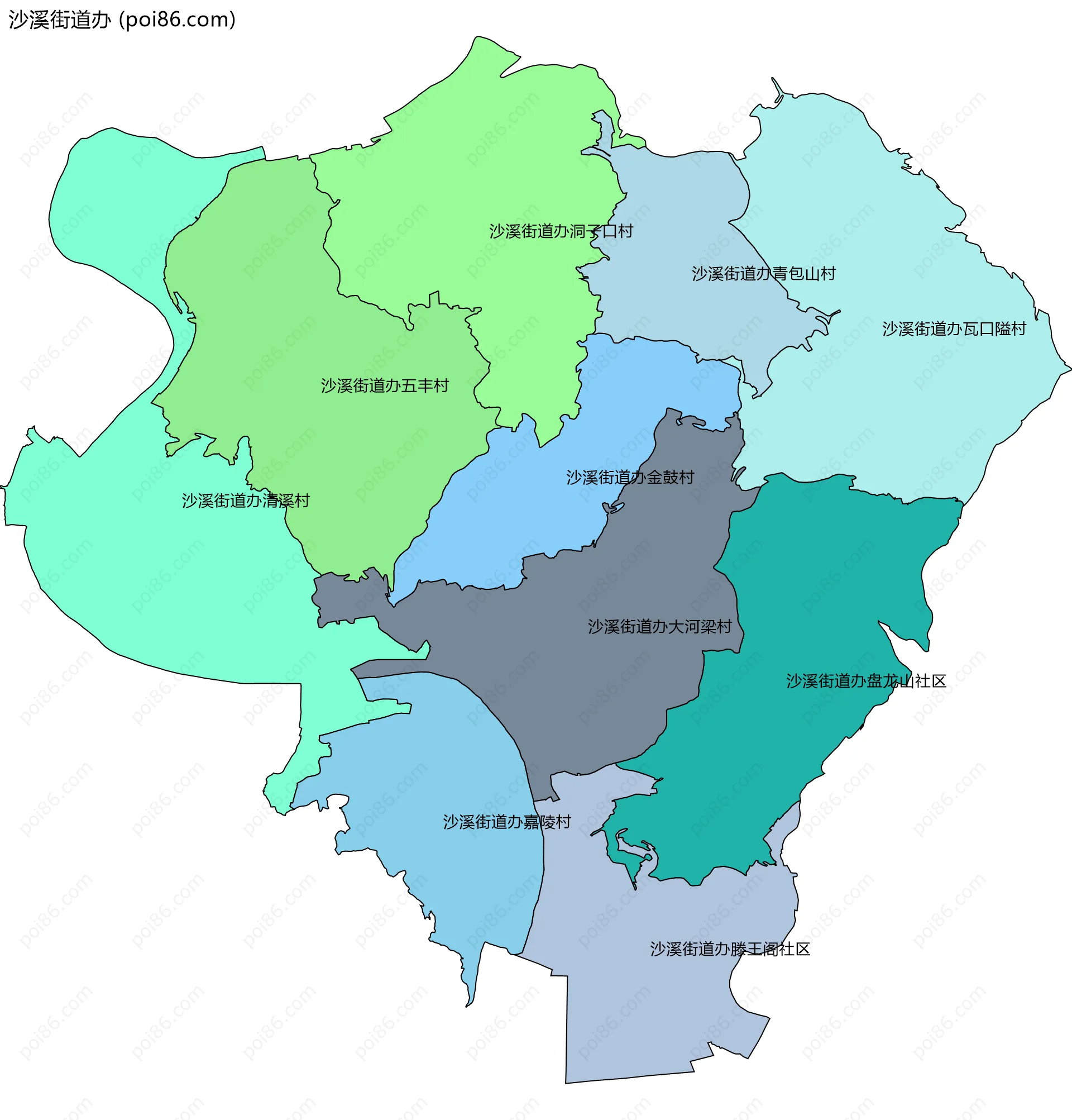 沙溪街道办边界地图(五级行政区划)