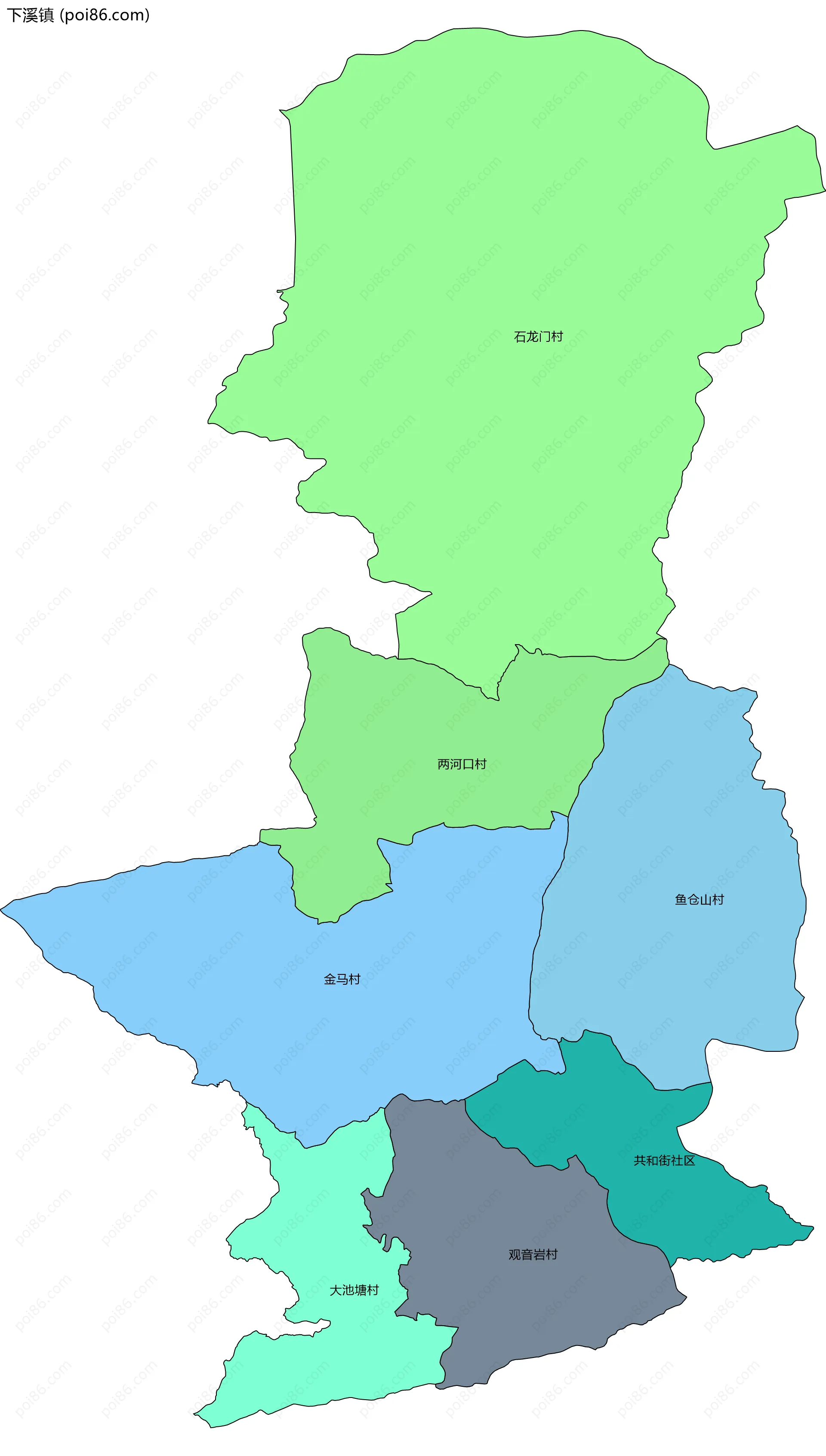 下溪镇边界地图(五级行政区划)