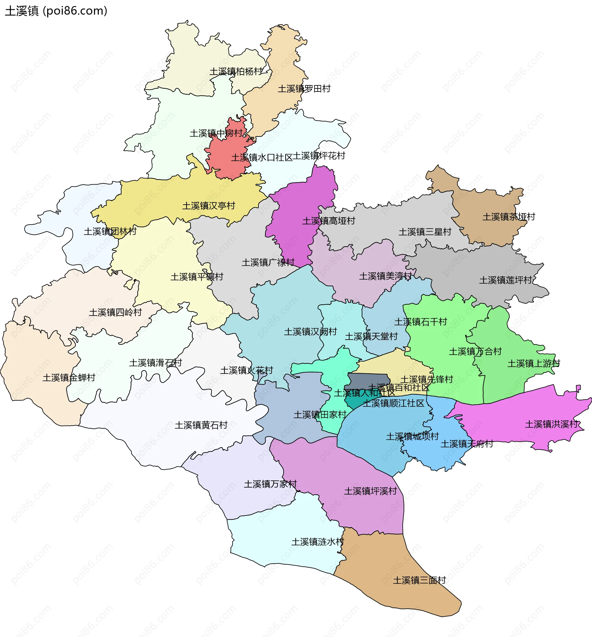 土溪镇边界地图(五级行政区划)