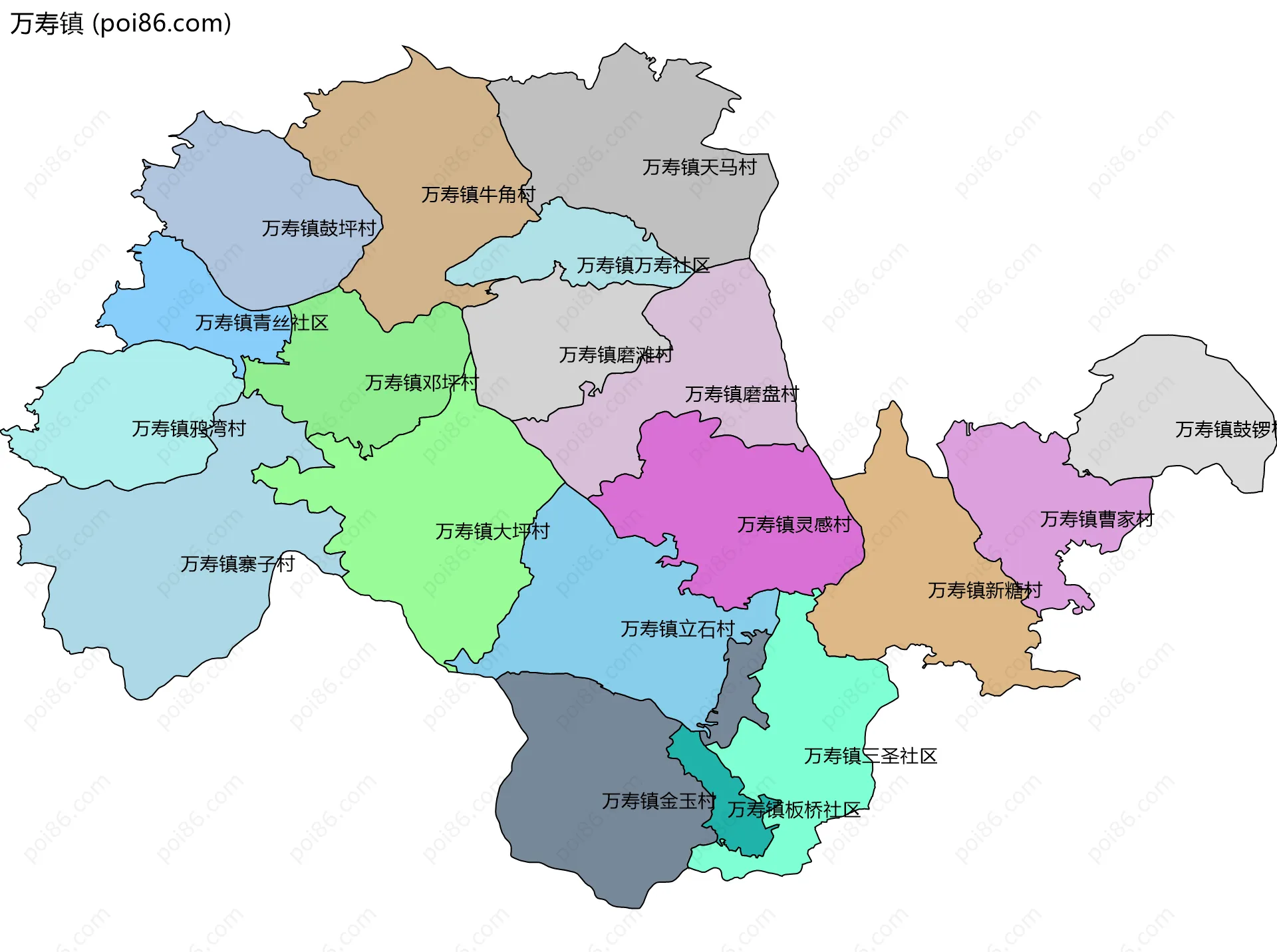 万寿镇边界地图(五级行政区划)