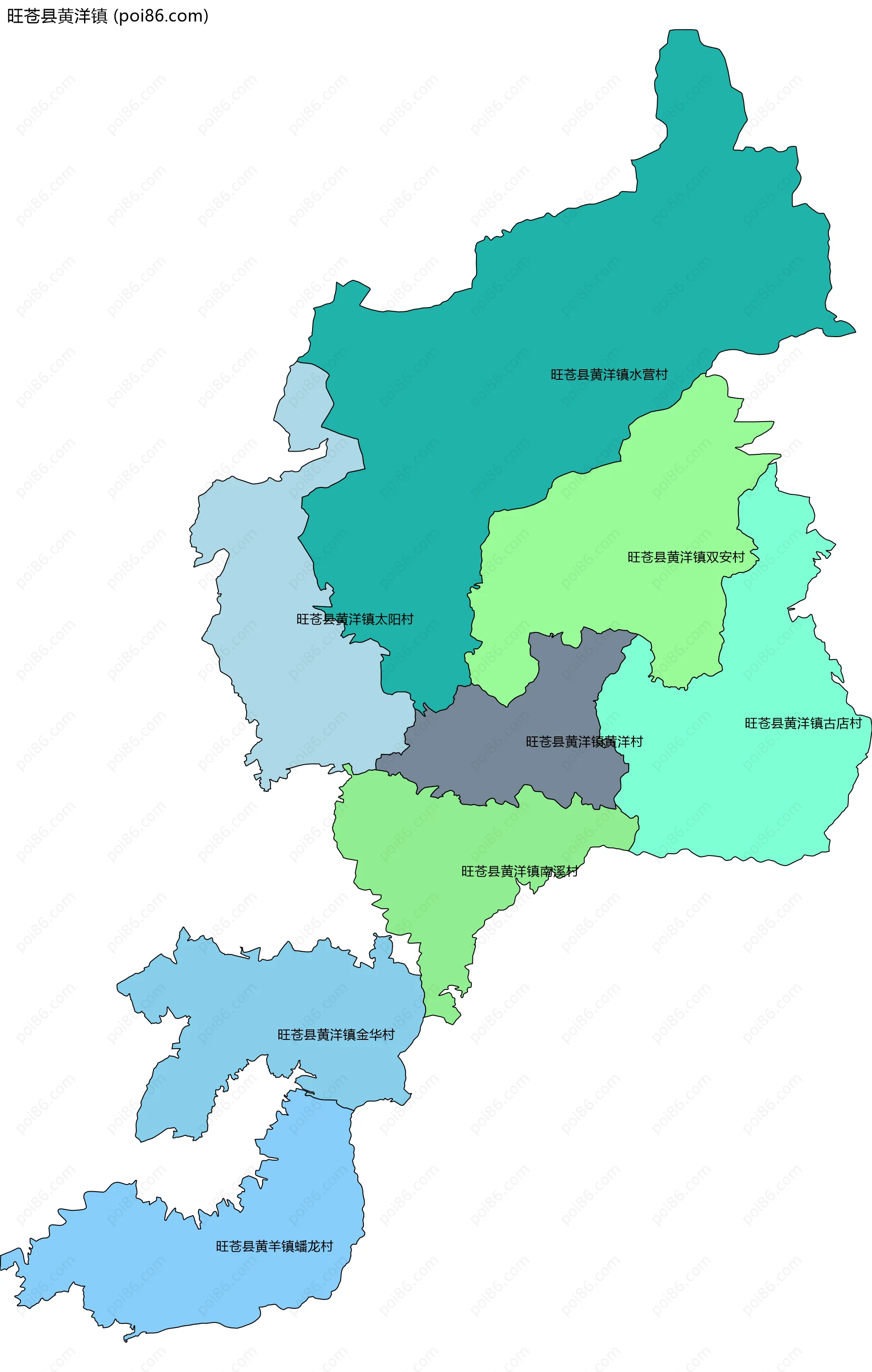 旺苍县黄洋镇边界地图(五级行政区划)