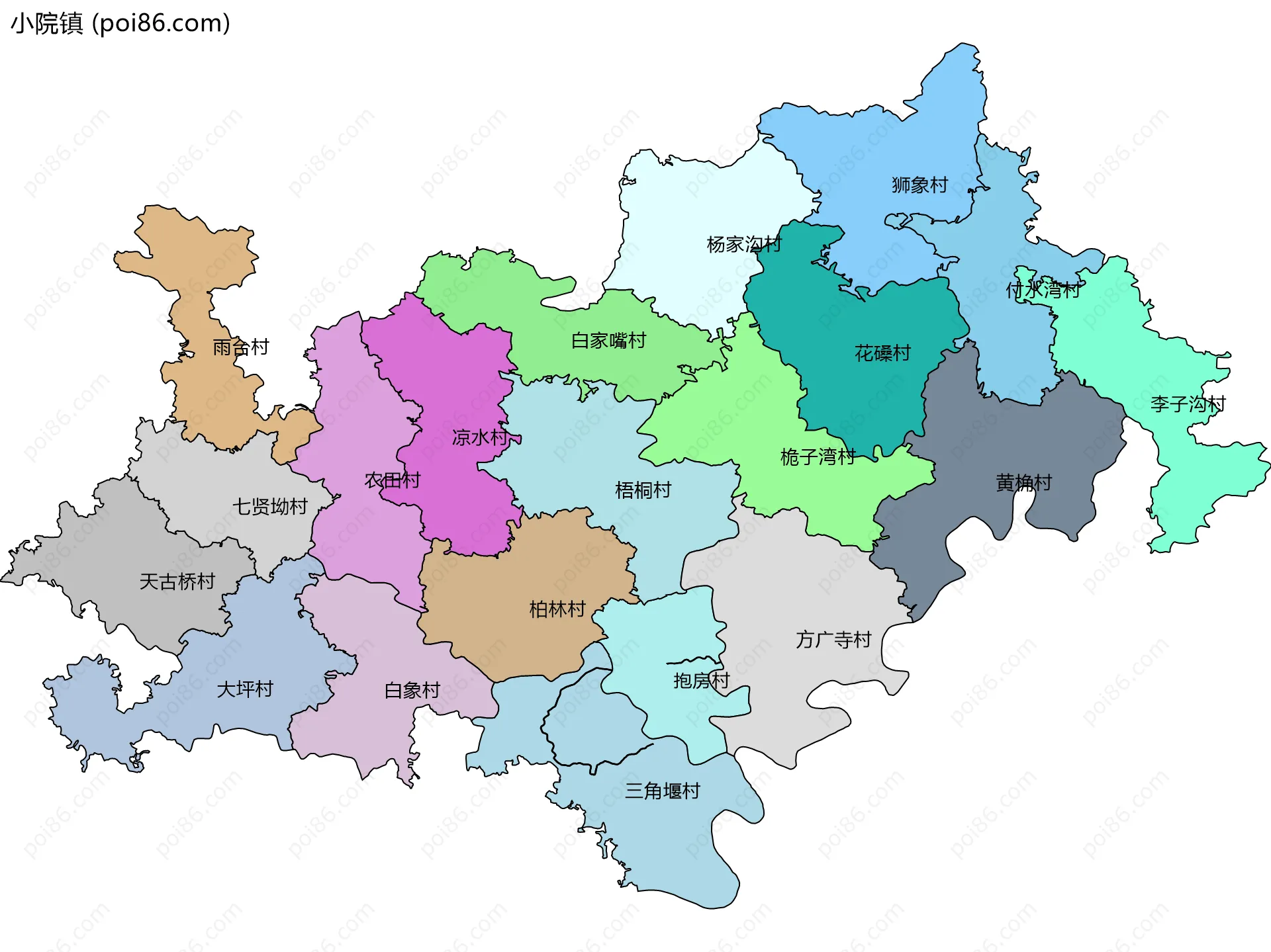 小院镇边界地图(五级行政区划)