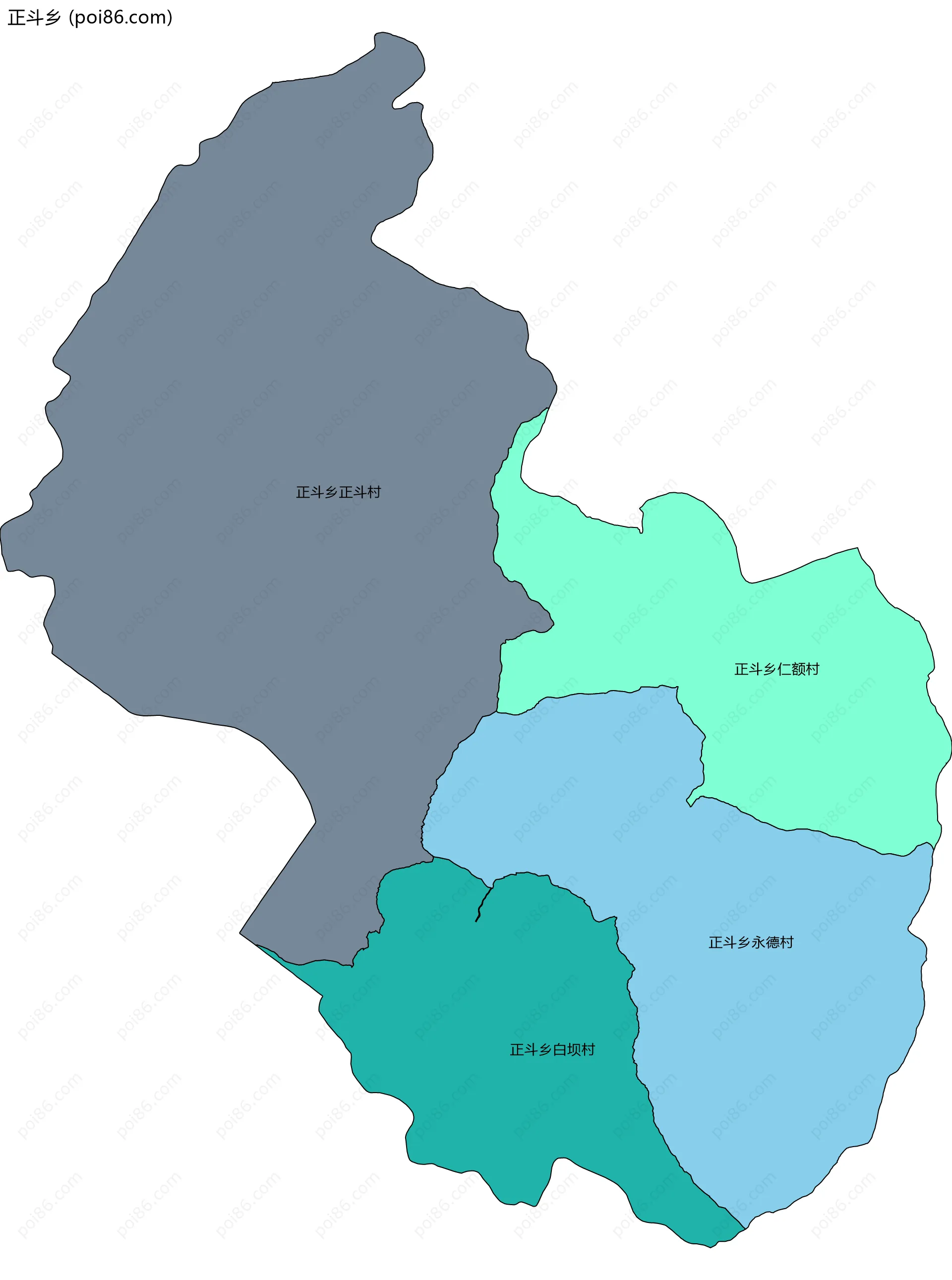 正斗乡边界地图(五级行政区划)