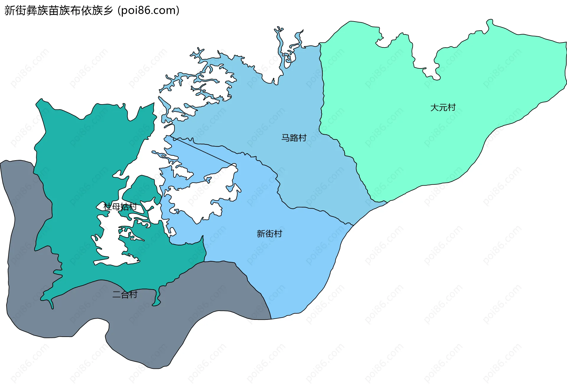 新街彝族苗族布依族乡边界地图(五级行政区划)