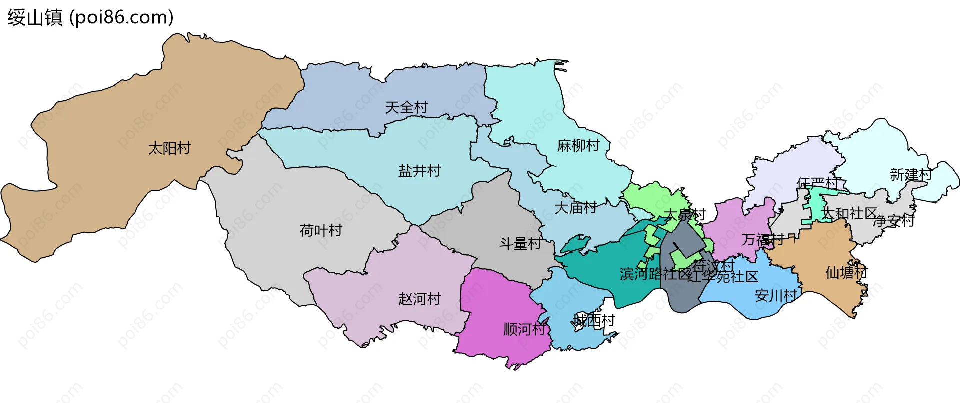 绥山镇边界地图(五级行政区划)