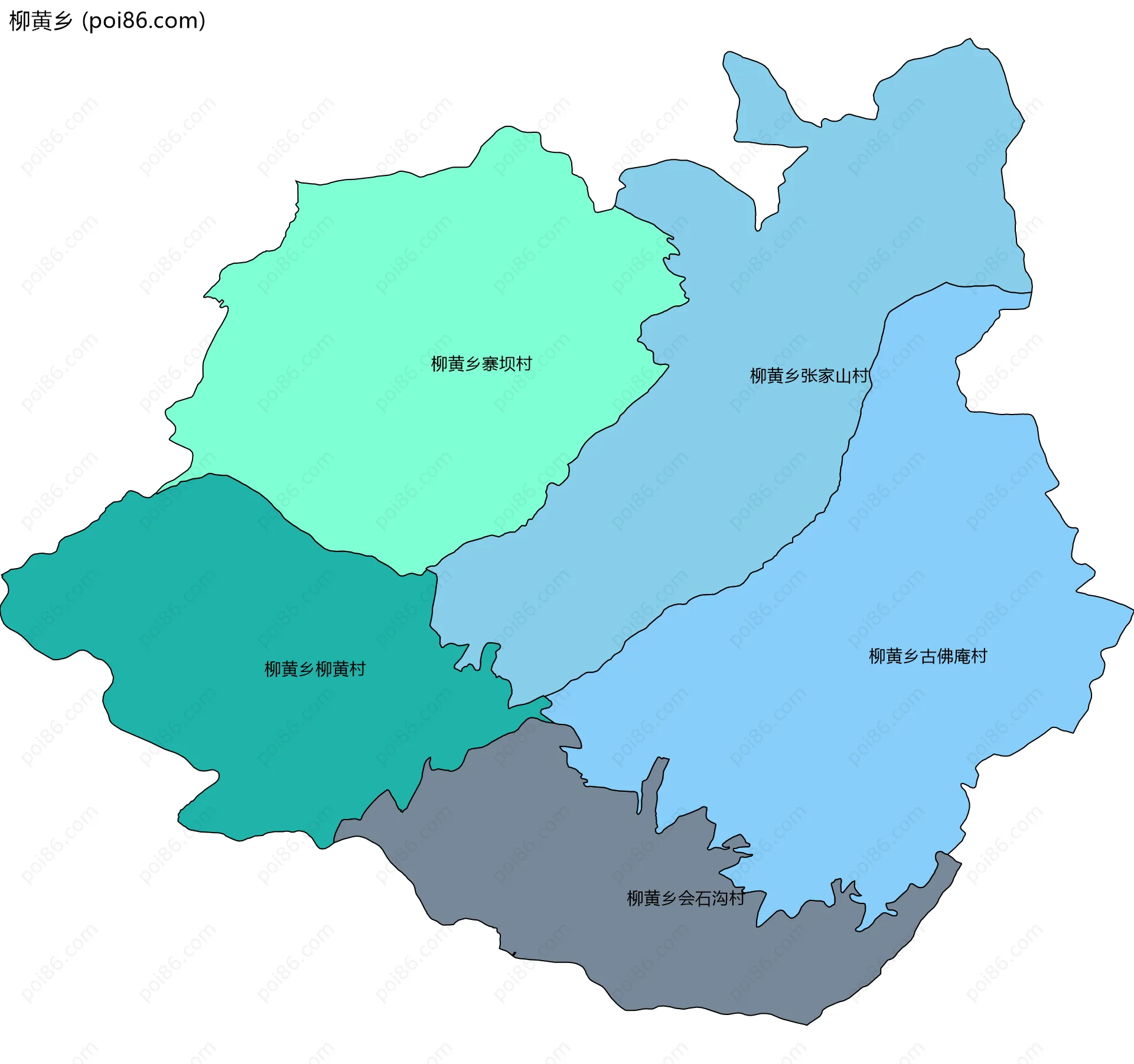 柳黄乡边界地图(五级行政区划)