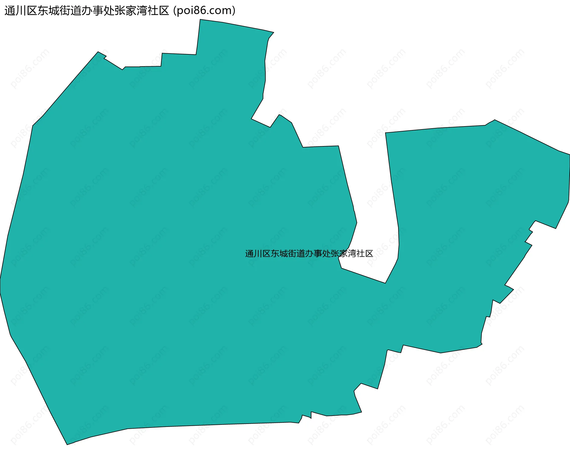 通川区东城街道办事处张家湾社区边界地图