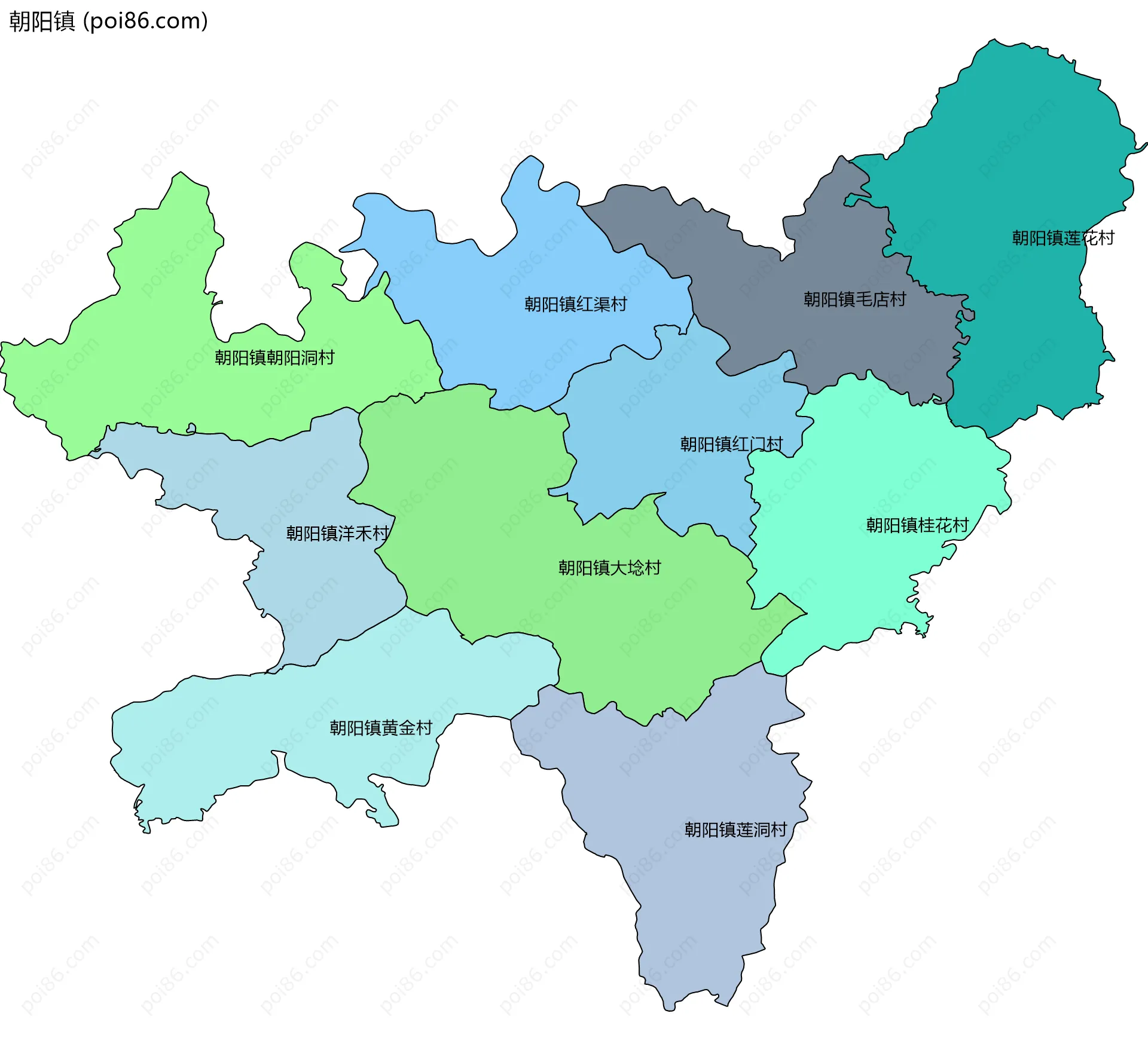 朝阳镇边界地图(五级行政区划)