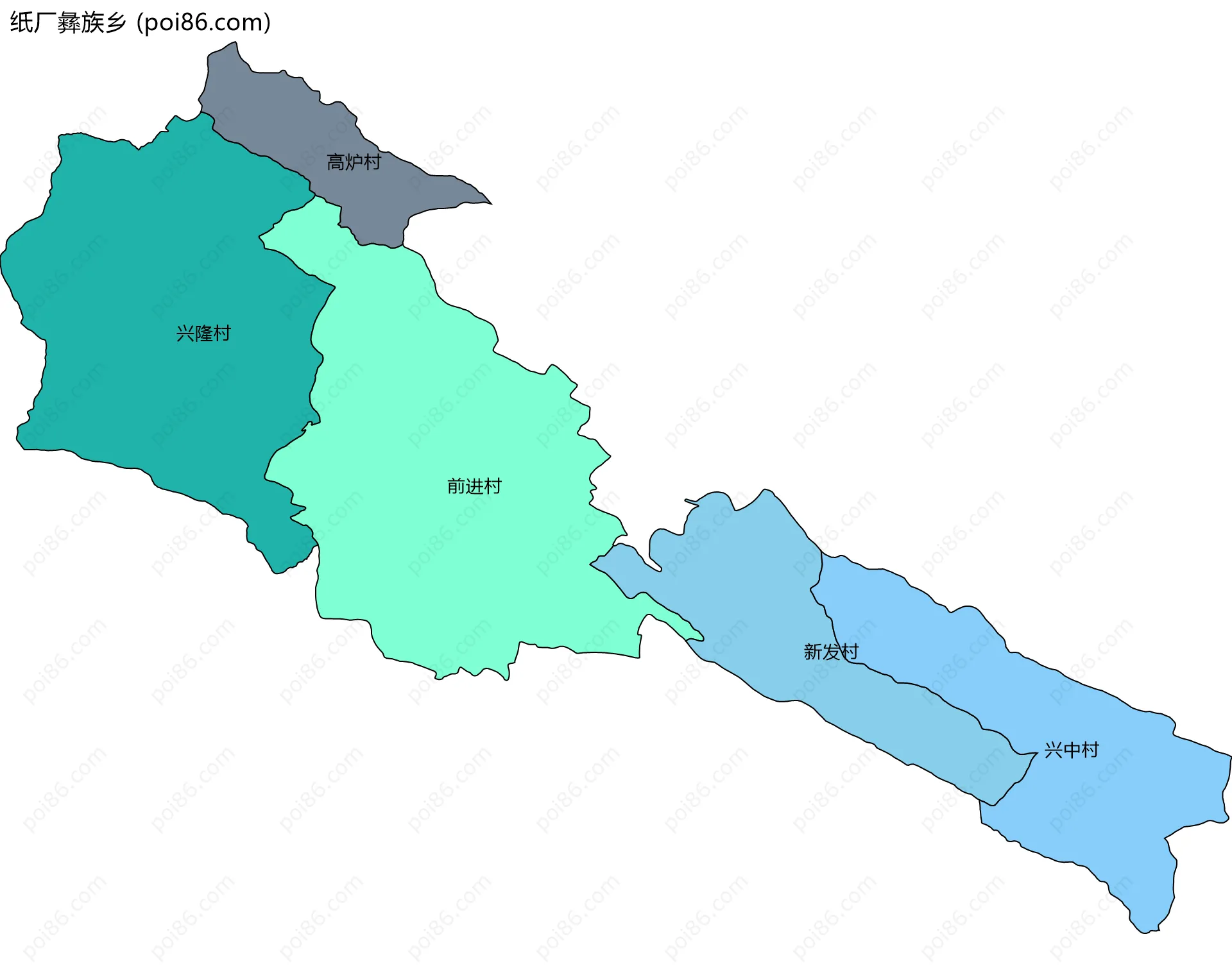 纸厂彝族乡边界地图(五级行政区划)
