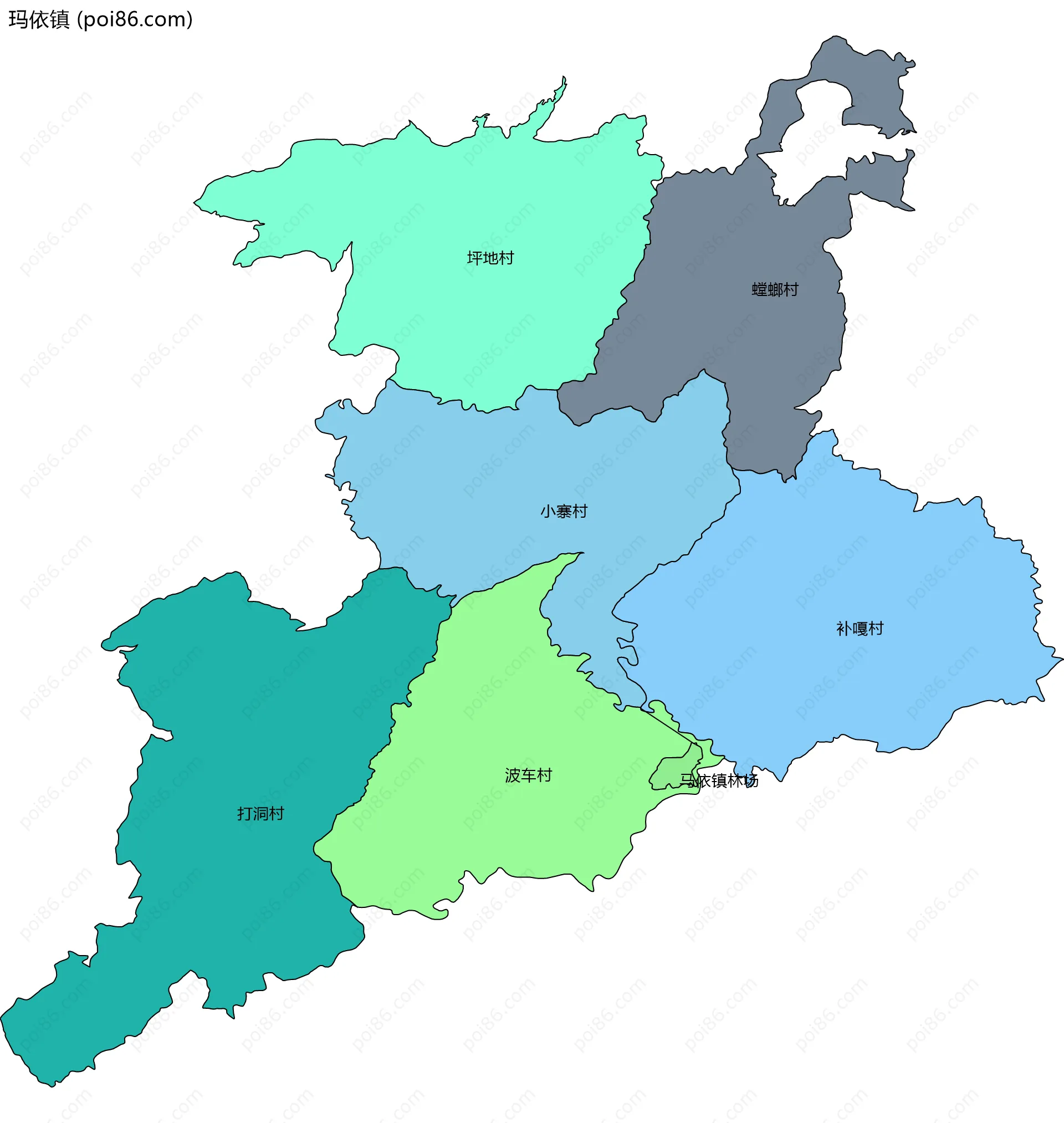玛依镇边界地图(五级行政区划)