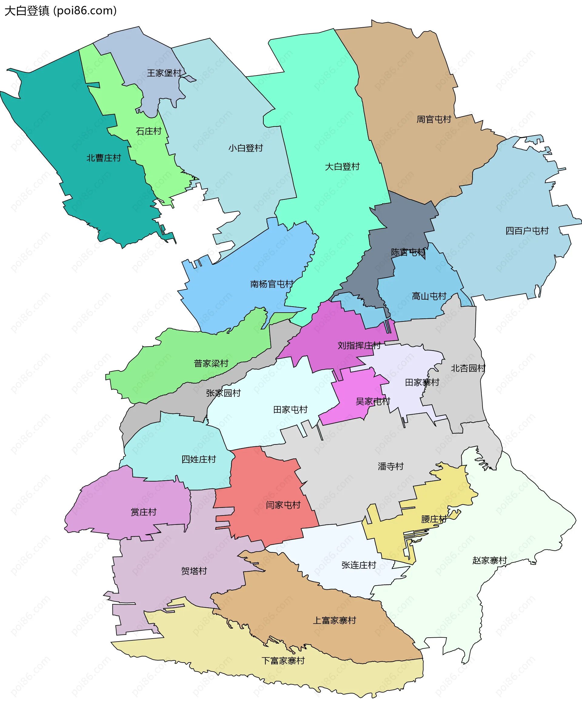 大白登镇边界地图(五级行政区划)