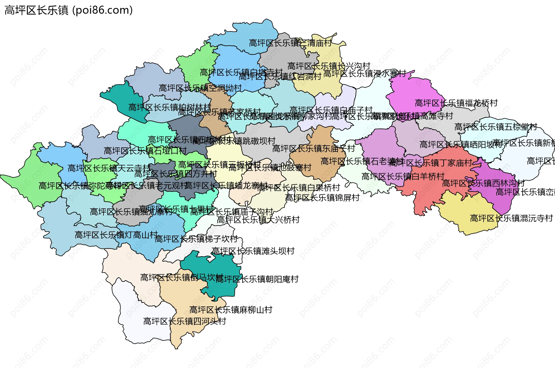 高坪区长乐镇边界地图(五级行政区划)
