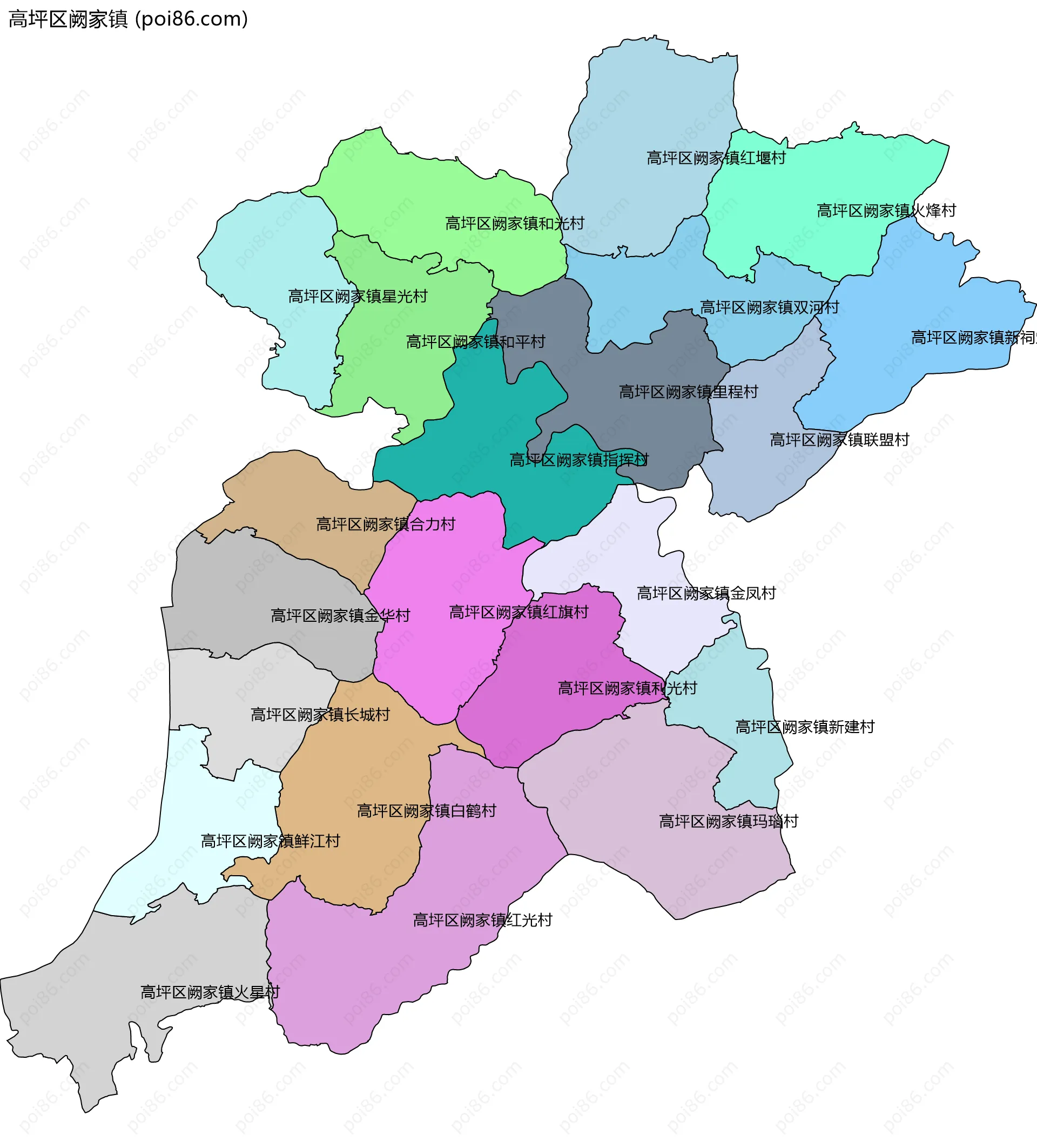 高坪区阙家镇边界地图(五级行政区划)