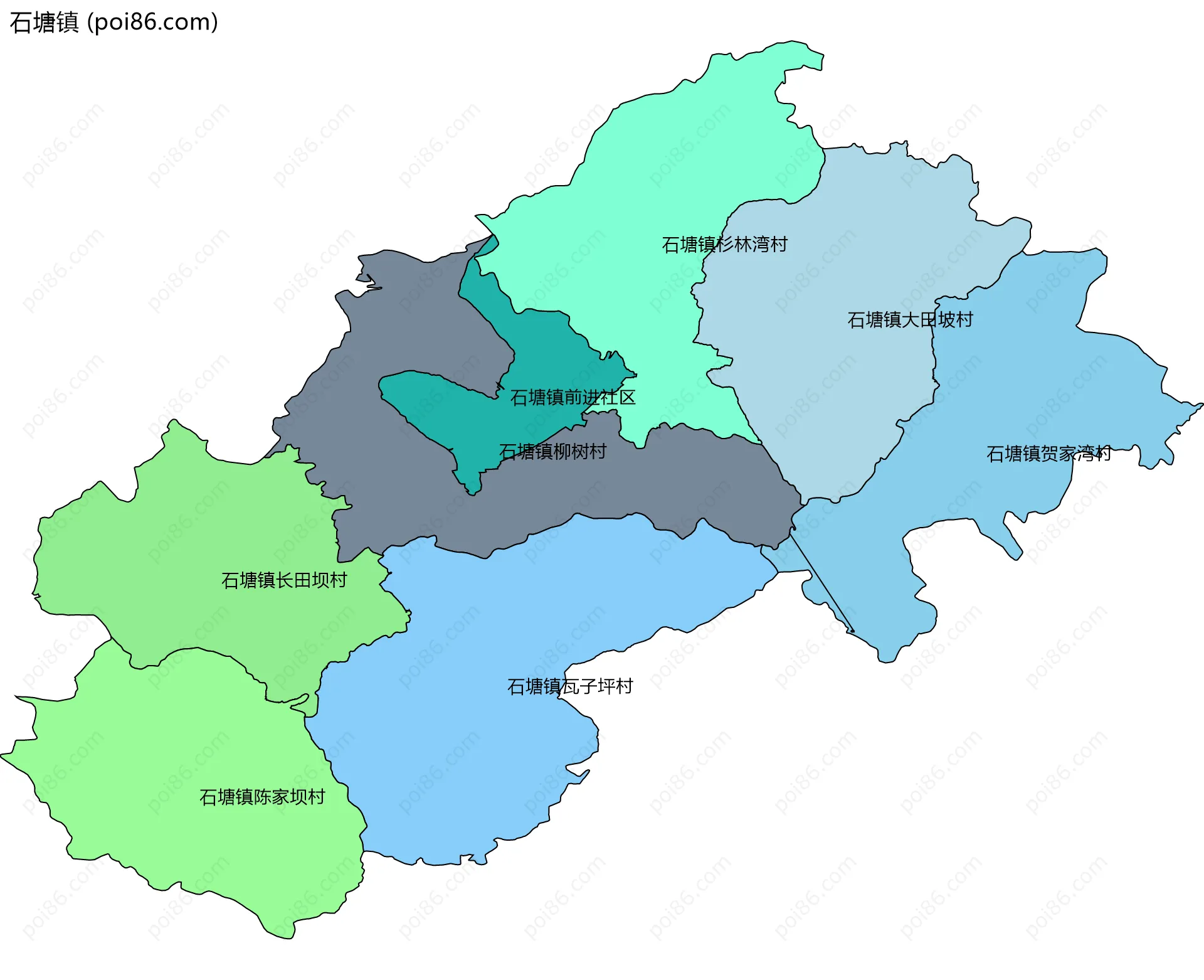 石塘镇边界地图(五级行政区划)