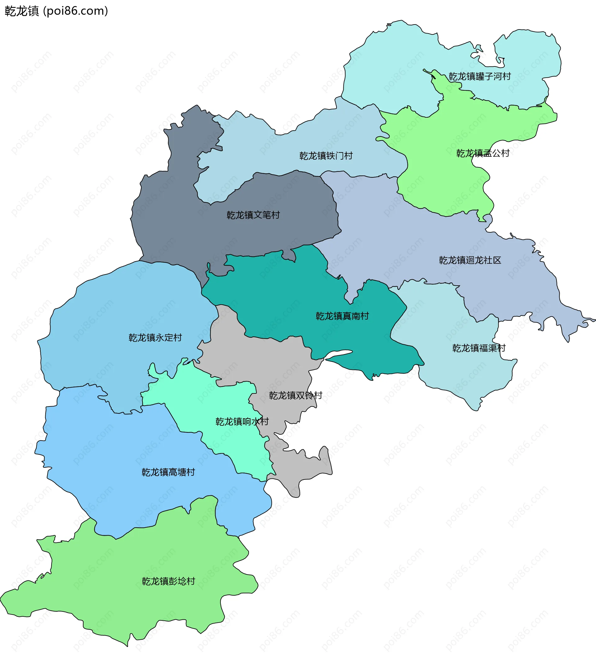 乾龙镇边界地图(五级行政区划)