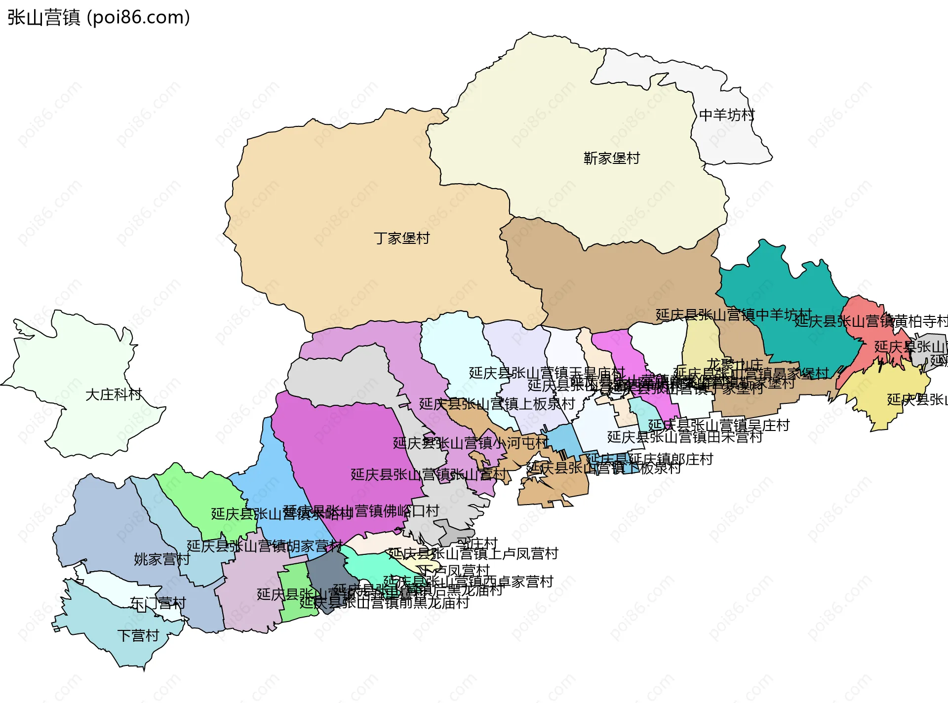 张山营镇边界地图(五级行政区划)