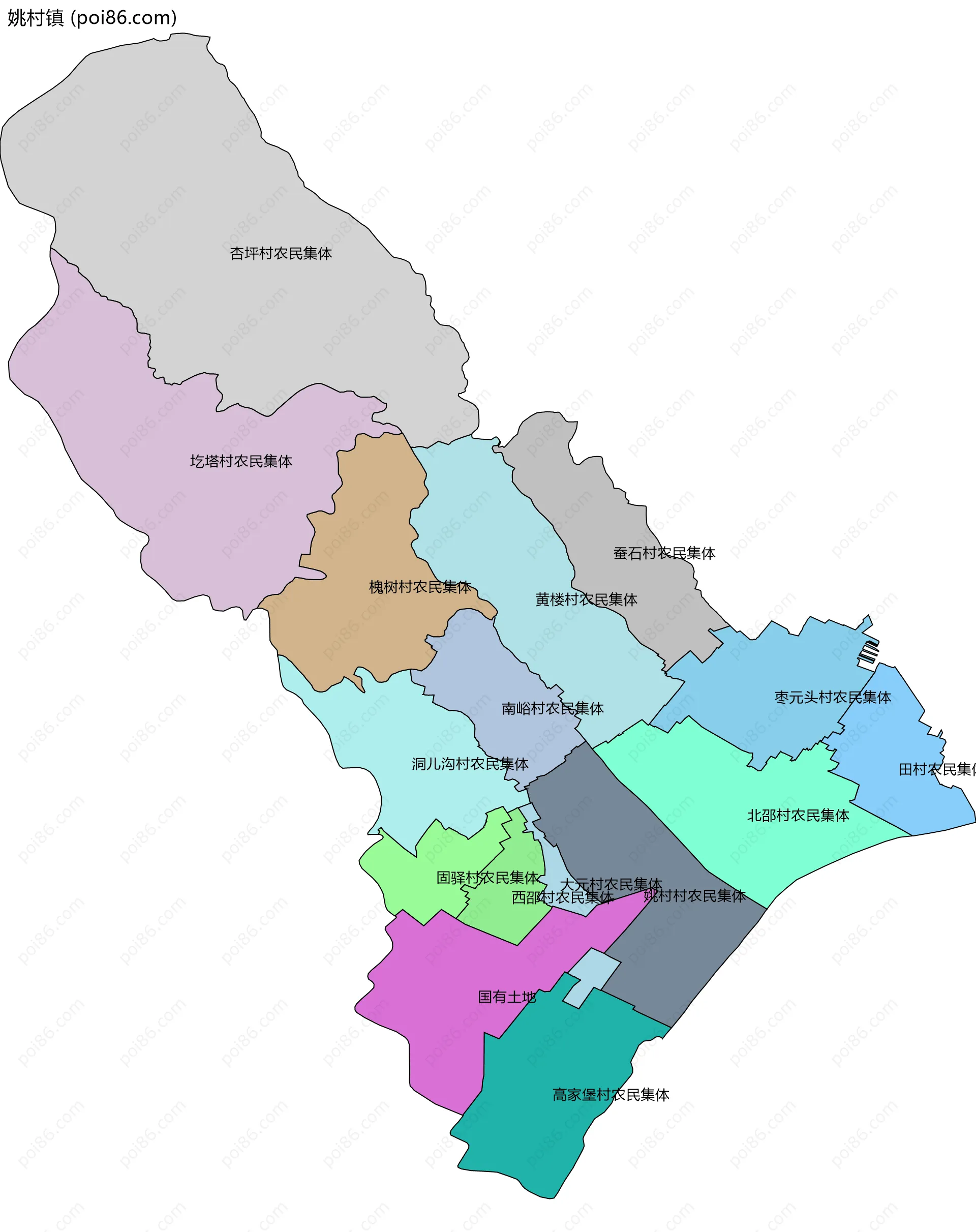 姚村镇边界地图(五级行政区划)