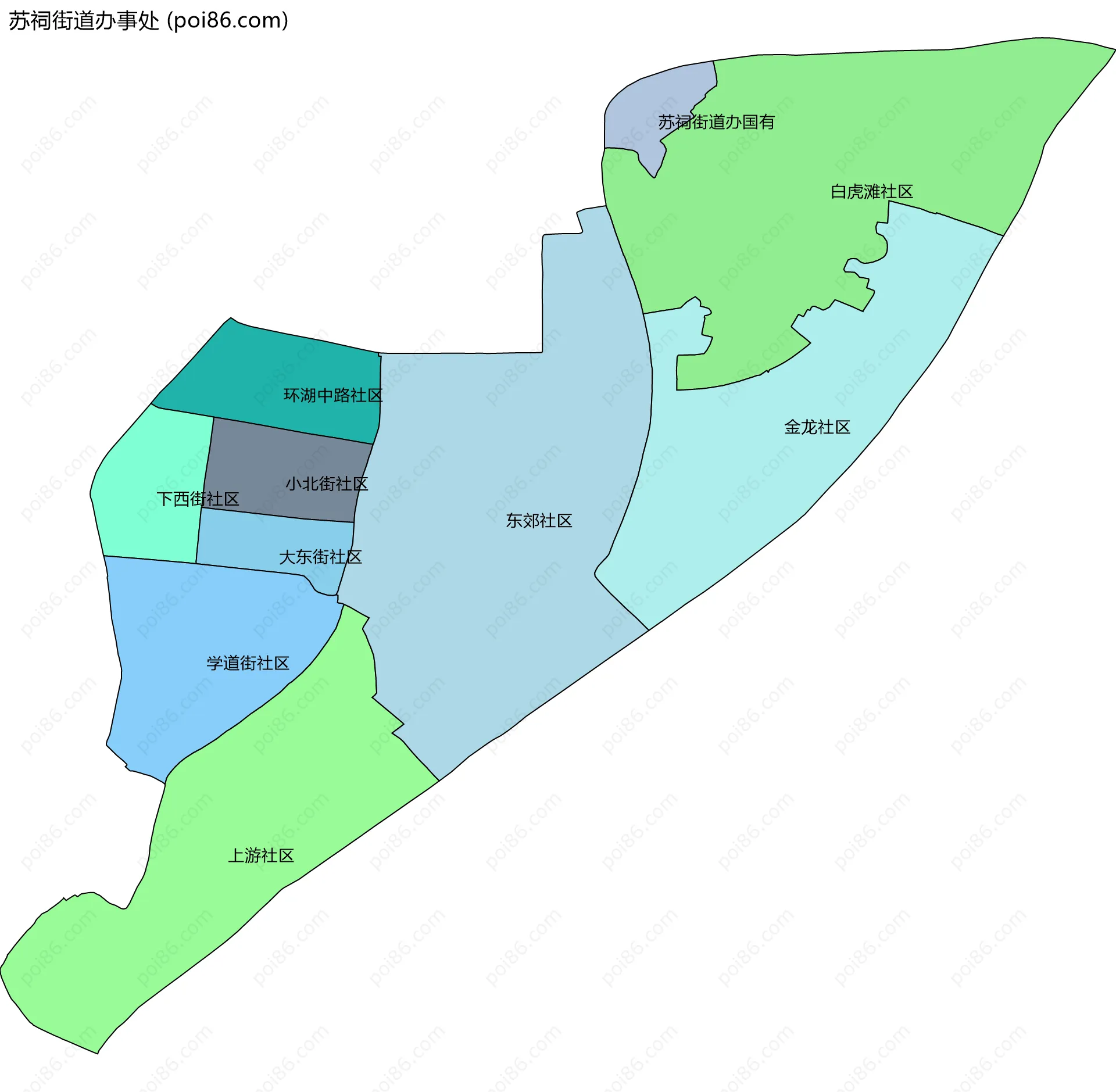 苏祠街道办事处边界地图(五级行政区划)