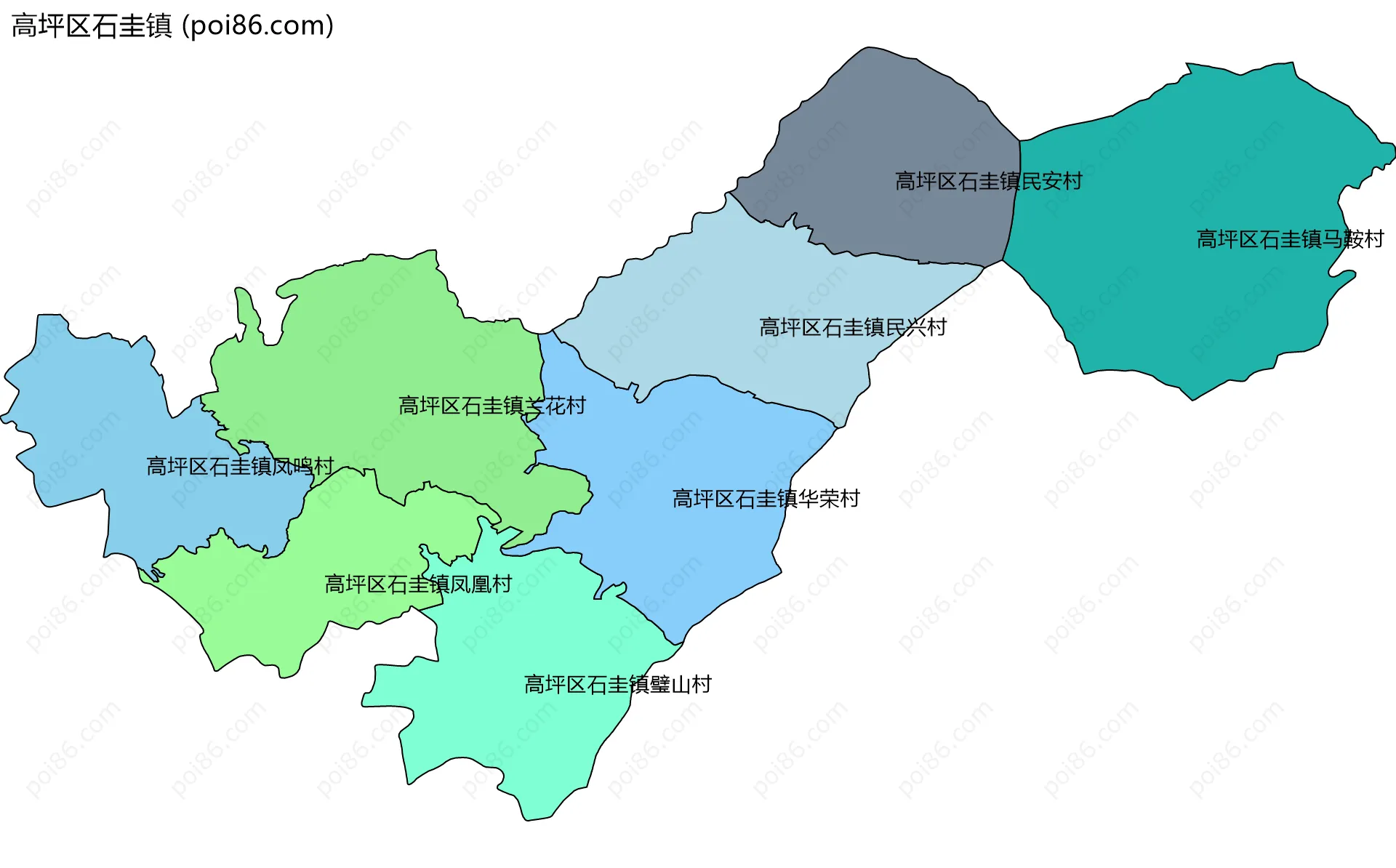 高坪区石圭镇边界地图(五级行政区划)