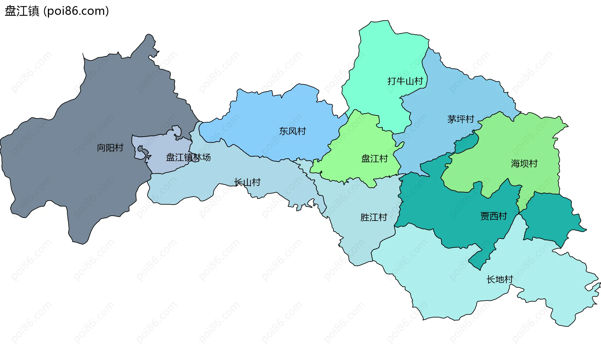 盘江镇边界地图(五级行政区划)
