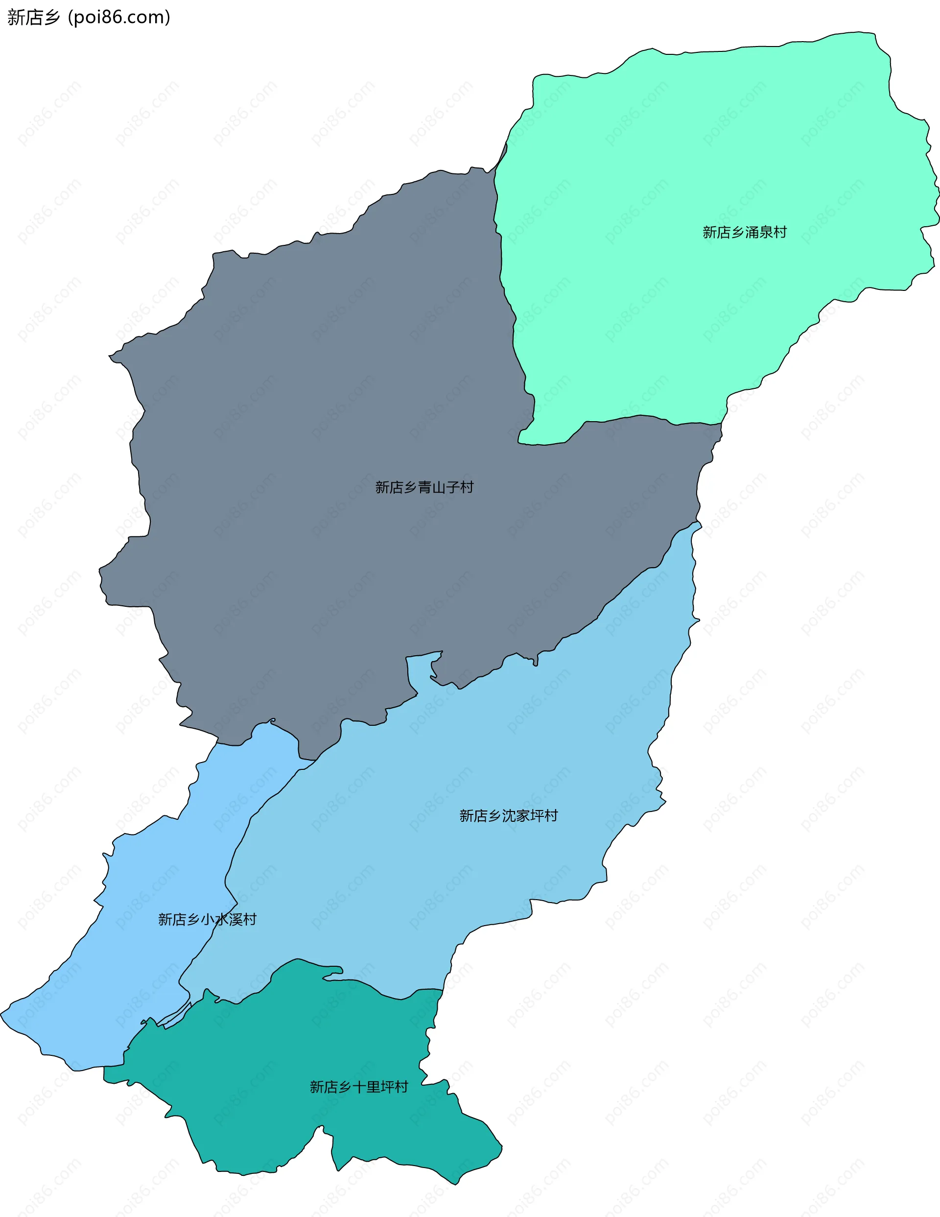 新店乡边界地图(五级行政区划)