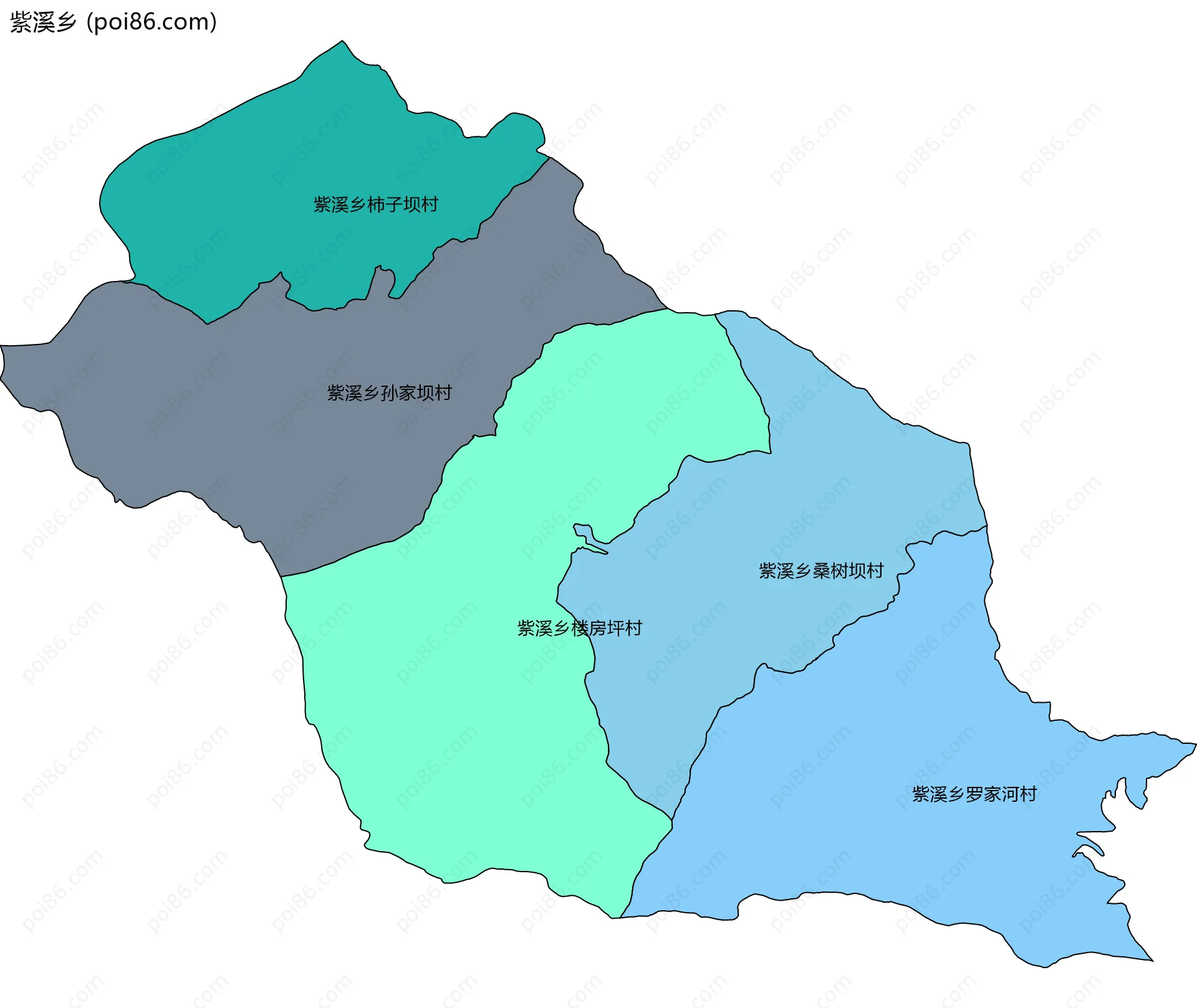 紫溪乡边界地图(五级行政区划)