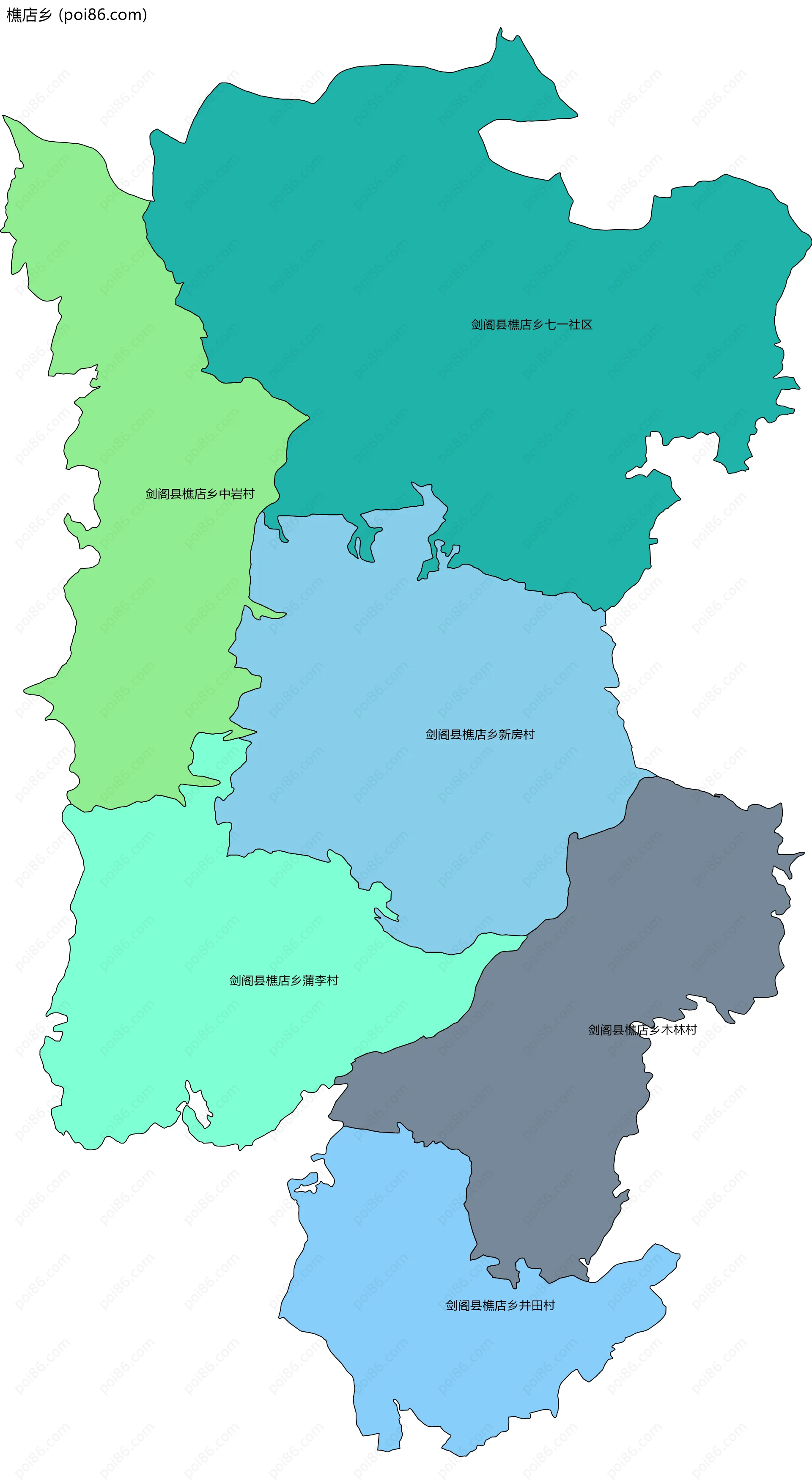 樵店乡边界地图(五级行政区划)