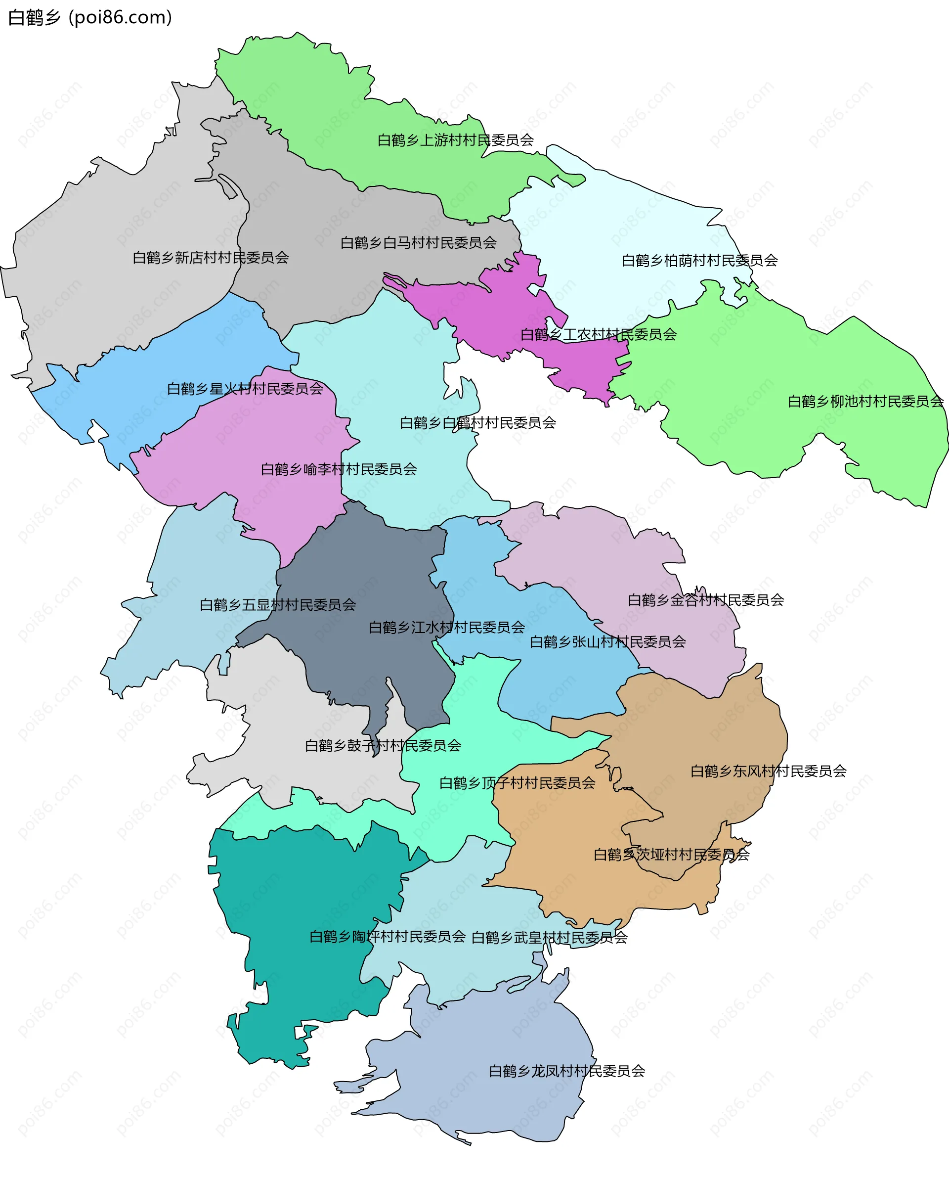 白鹤乡边界地图(五级行政区划)