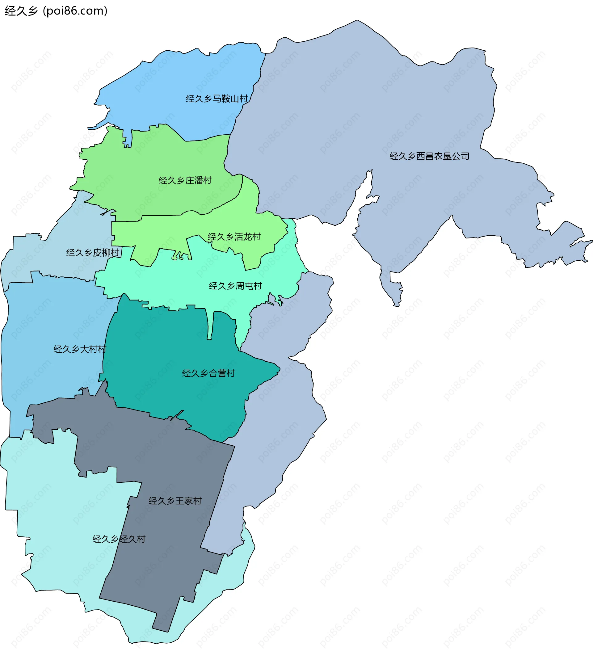 经久乡边界地图(五级行政区划)