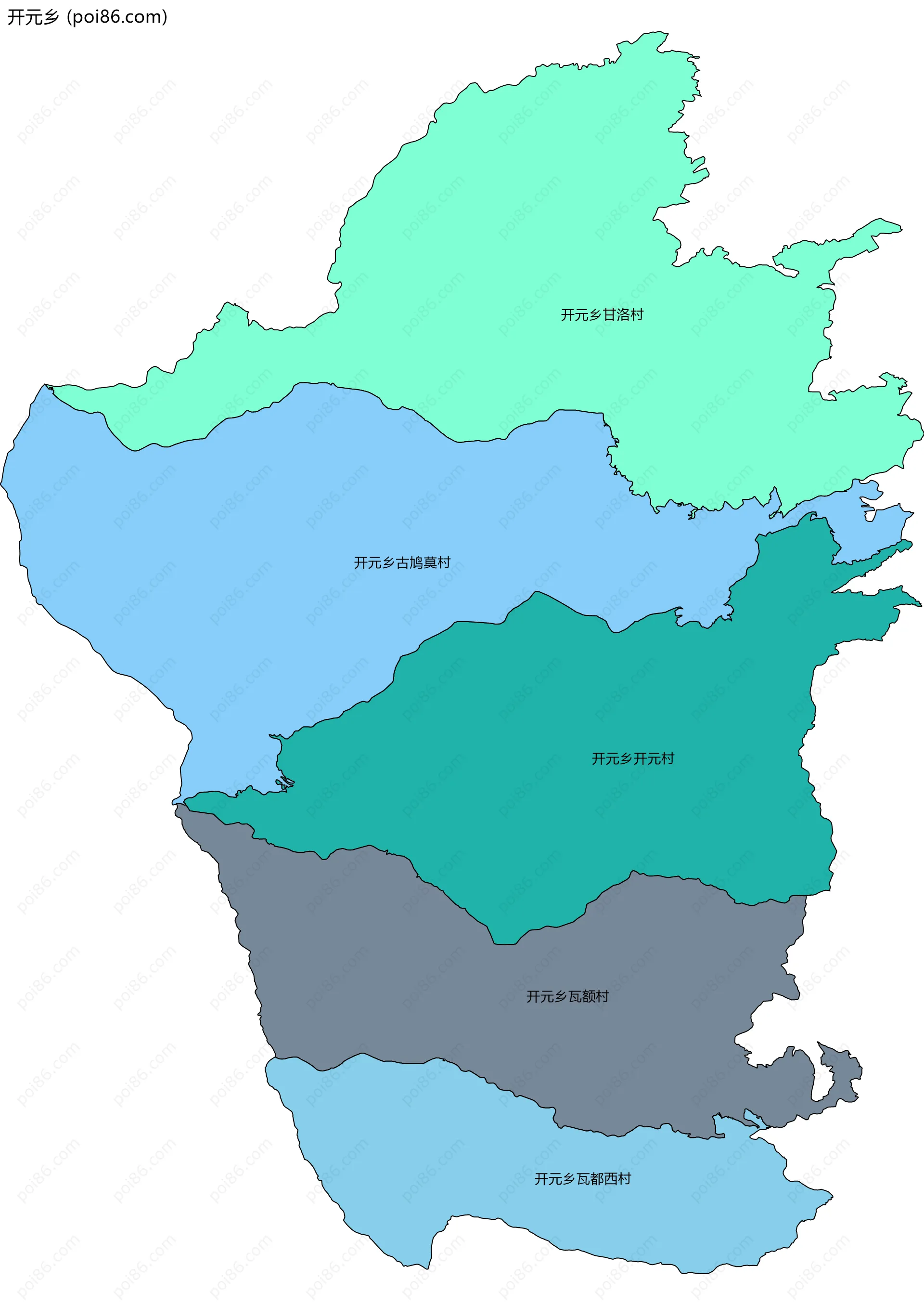开元乡边界地图(五级行政区划)