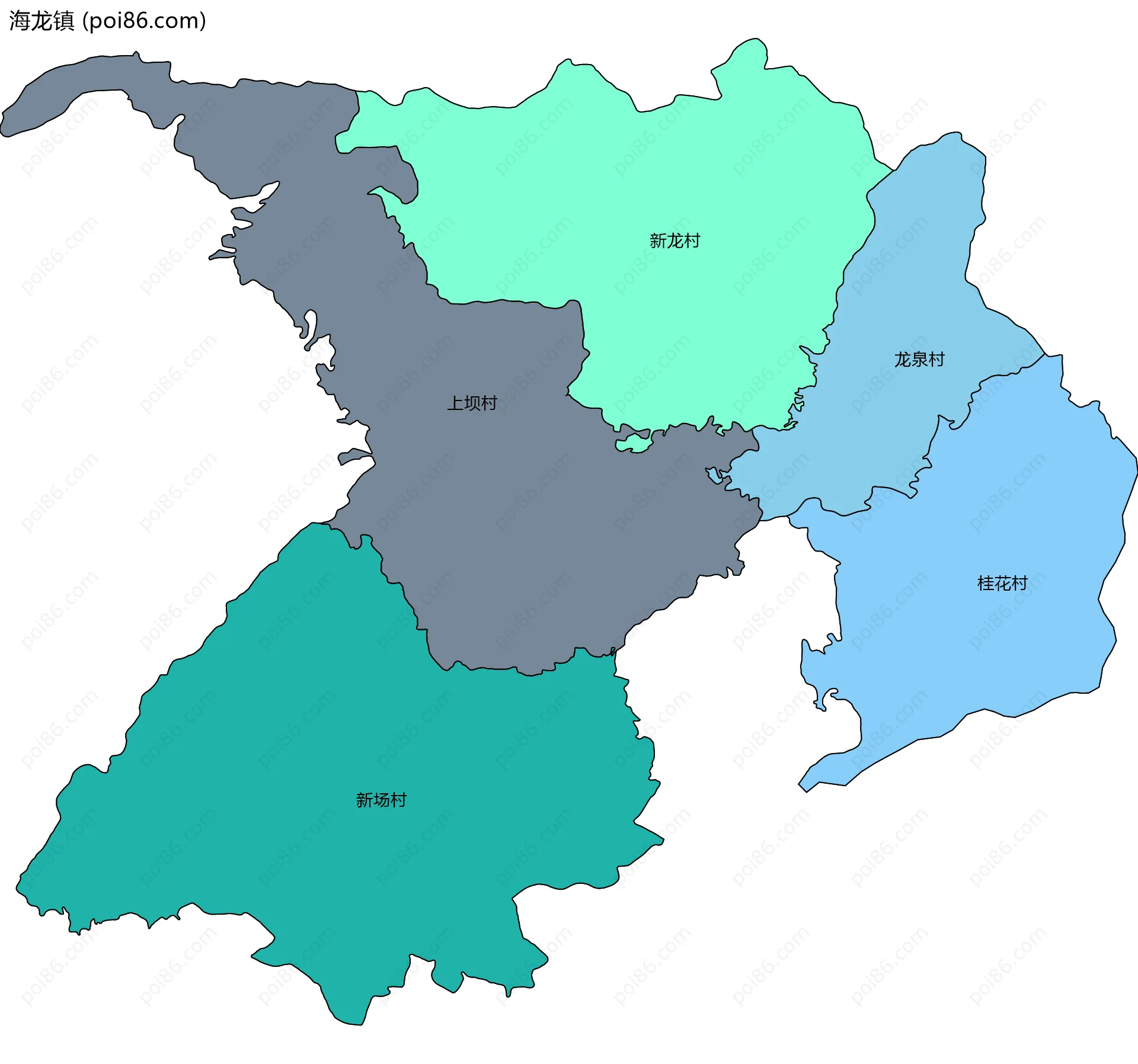 海龙镇边界地图(五级行政区划)