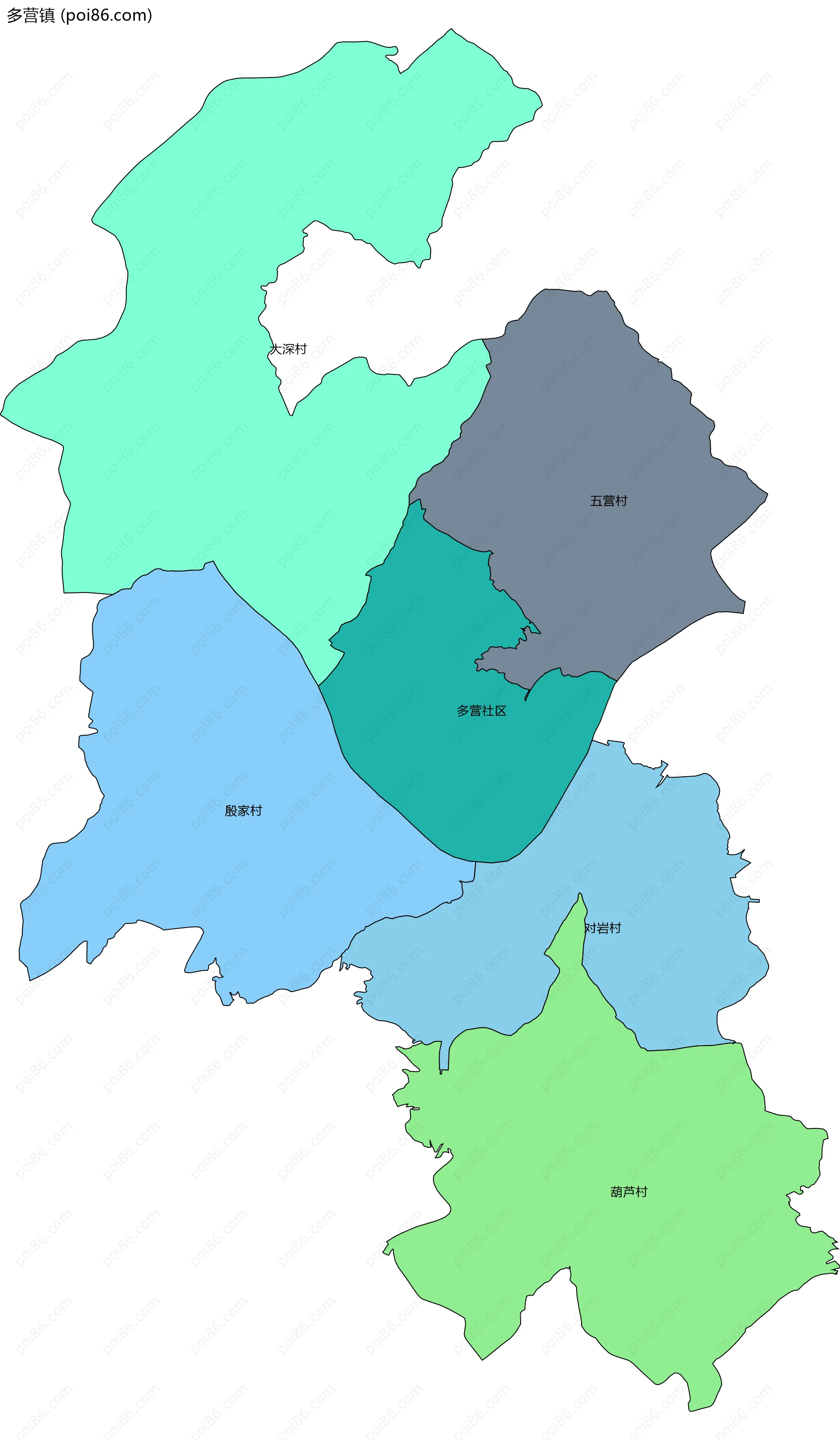多营镇边界地图(五级行政区划)