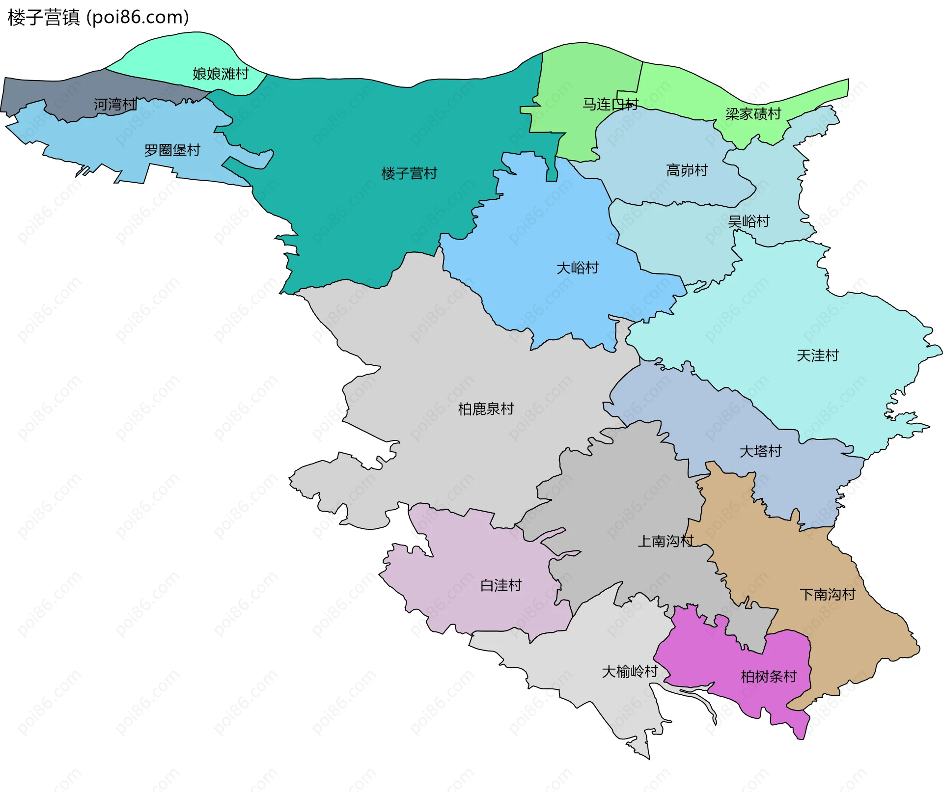 楼子营镇边界地图(五级行政区划)