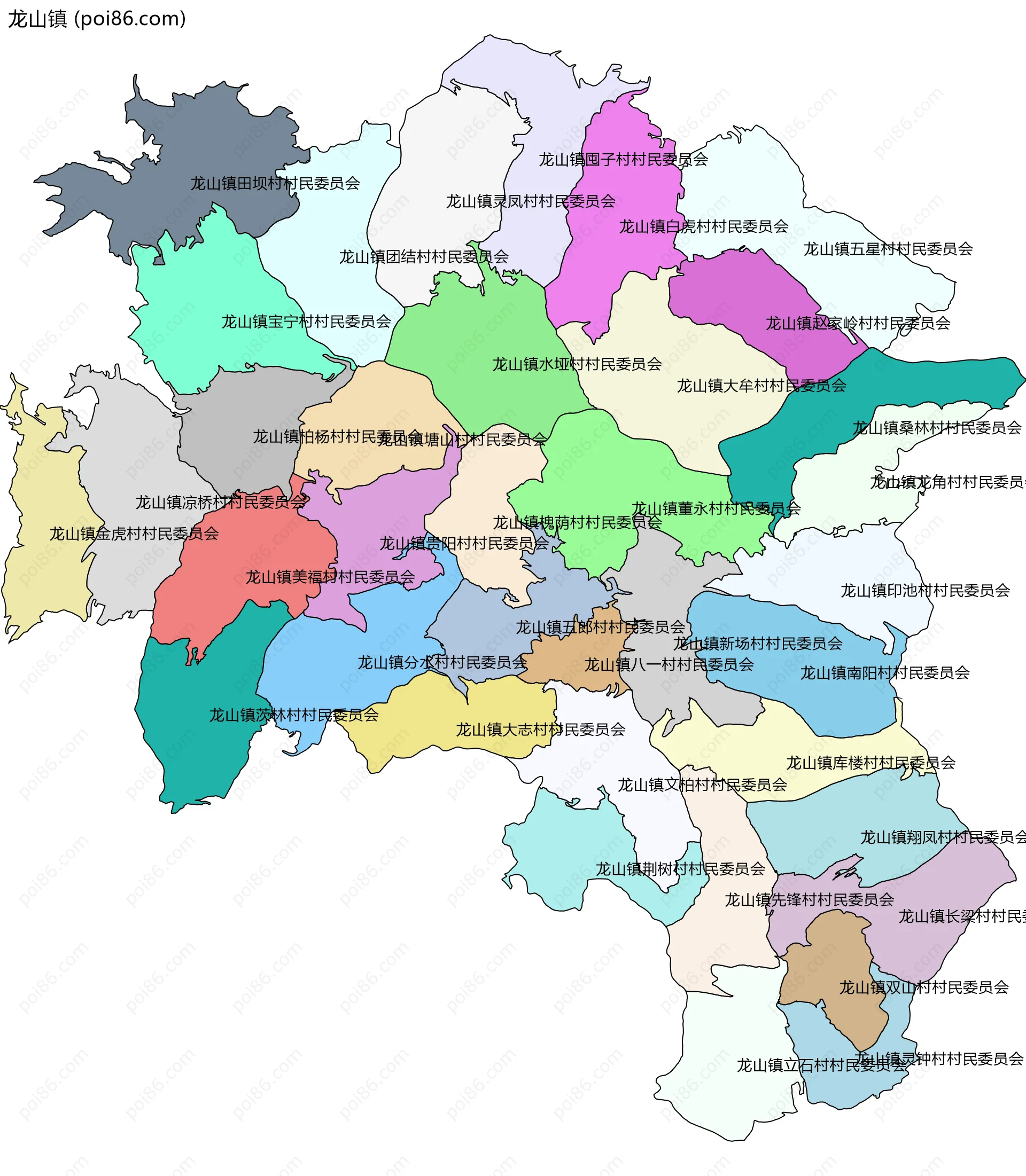 龙山镇边界地图(五级行政区划)