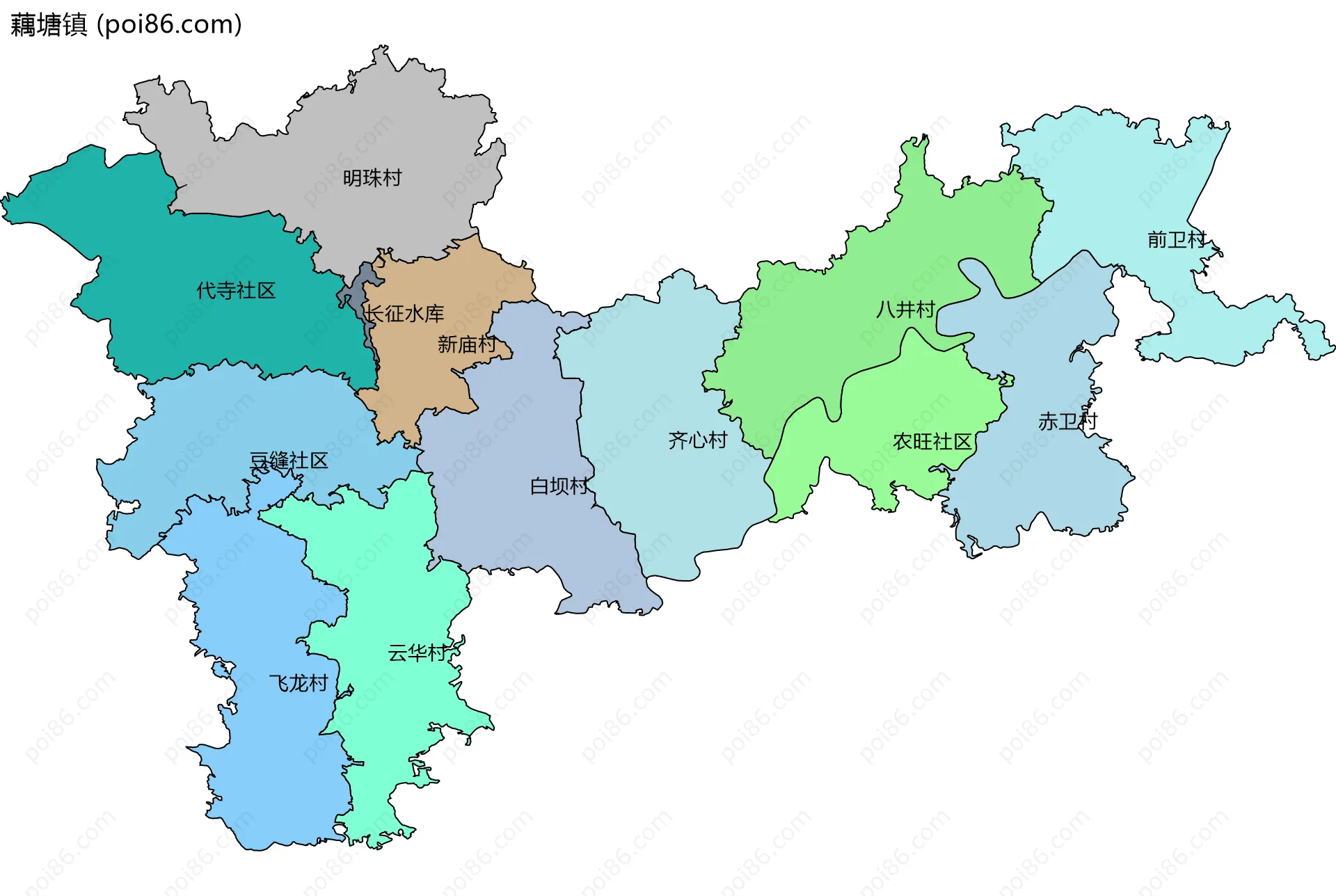 藕塘镇边界地图(五级行政区划)