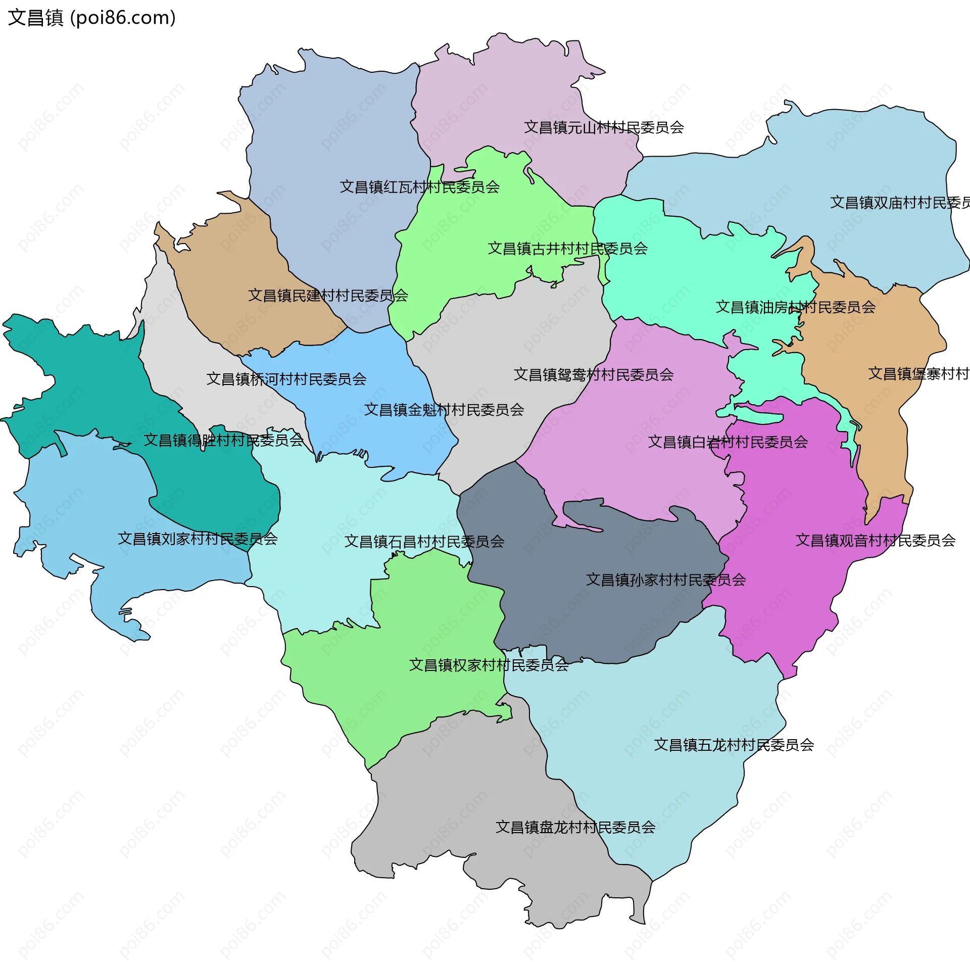 文昌镇边界地图(五级行政区划)