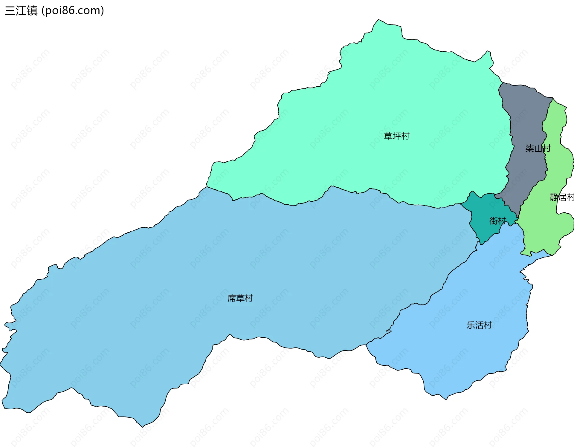 三江镇边界地图(五级行政区划)