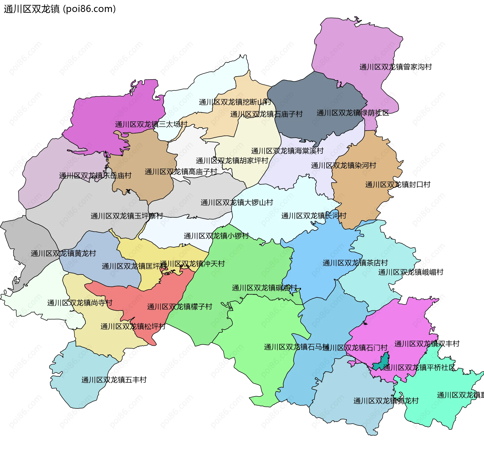 通川区双龙镇边界地图(五级行政区划)