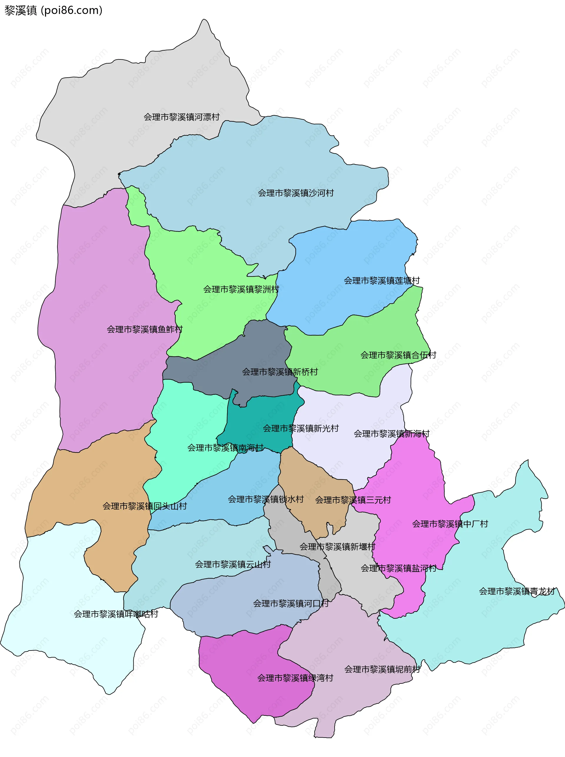 黎溪镇边界地图(五级行政区划)