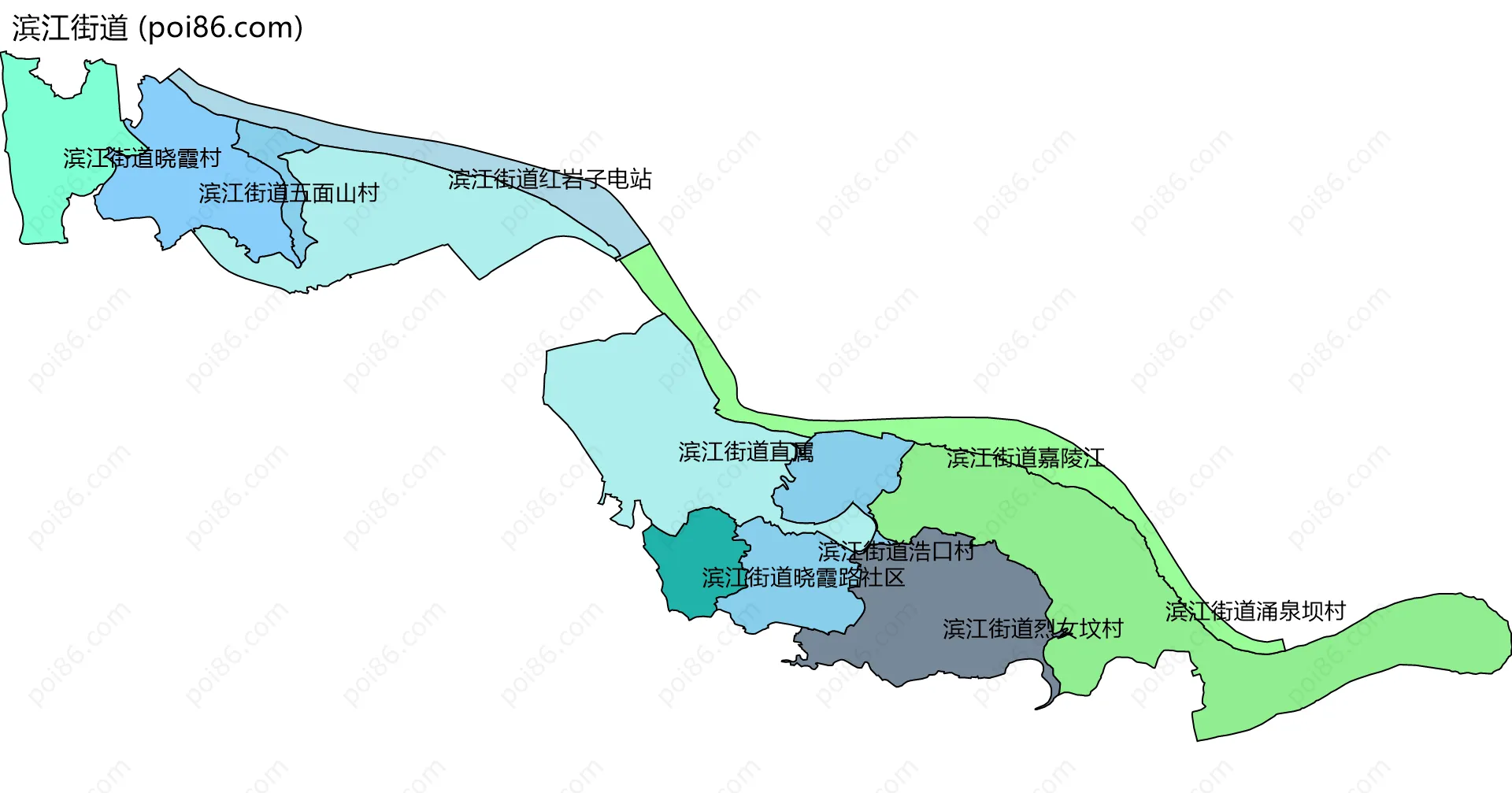 滨江街道边界地图(五级行政区划)