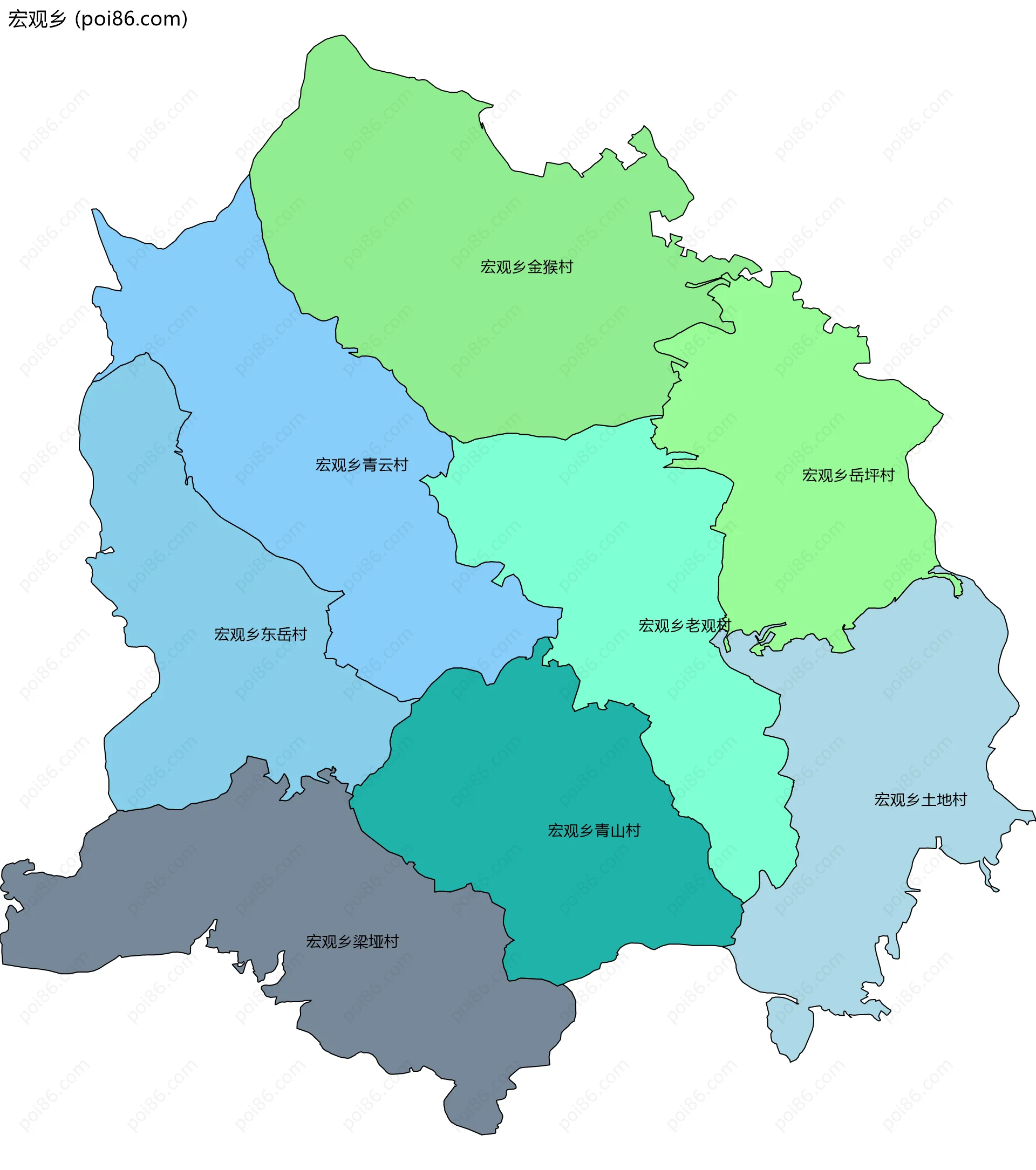 宏观乡边界地图(五级行政区划)