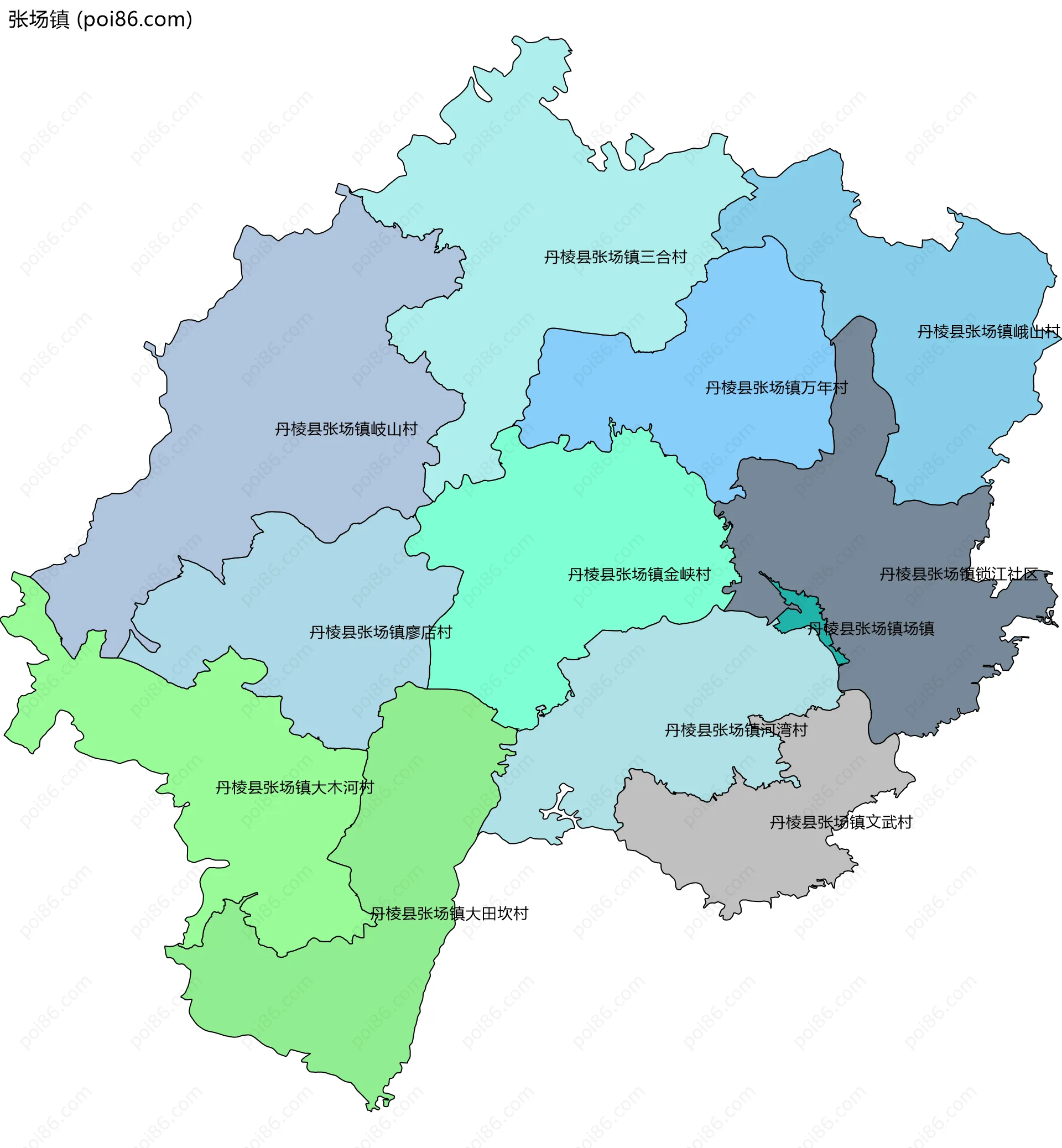 张场镇边界地图(五级行政区划)