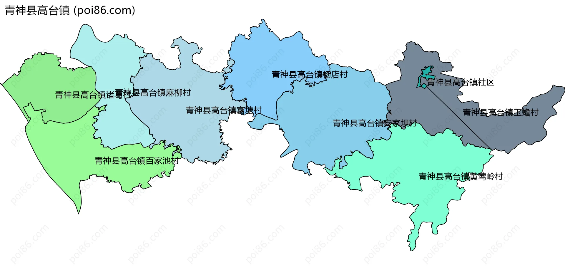 青神县高台镇边界地图(五级行政区划)